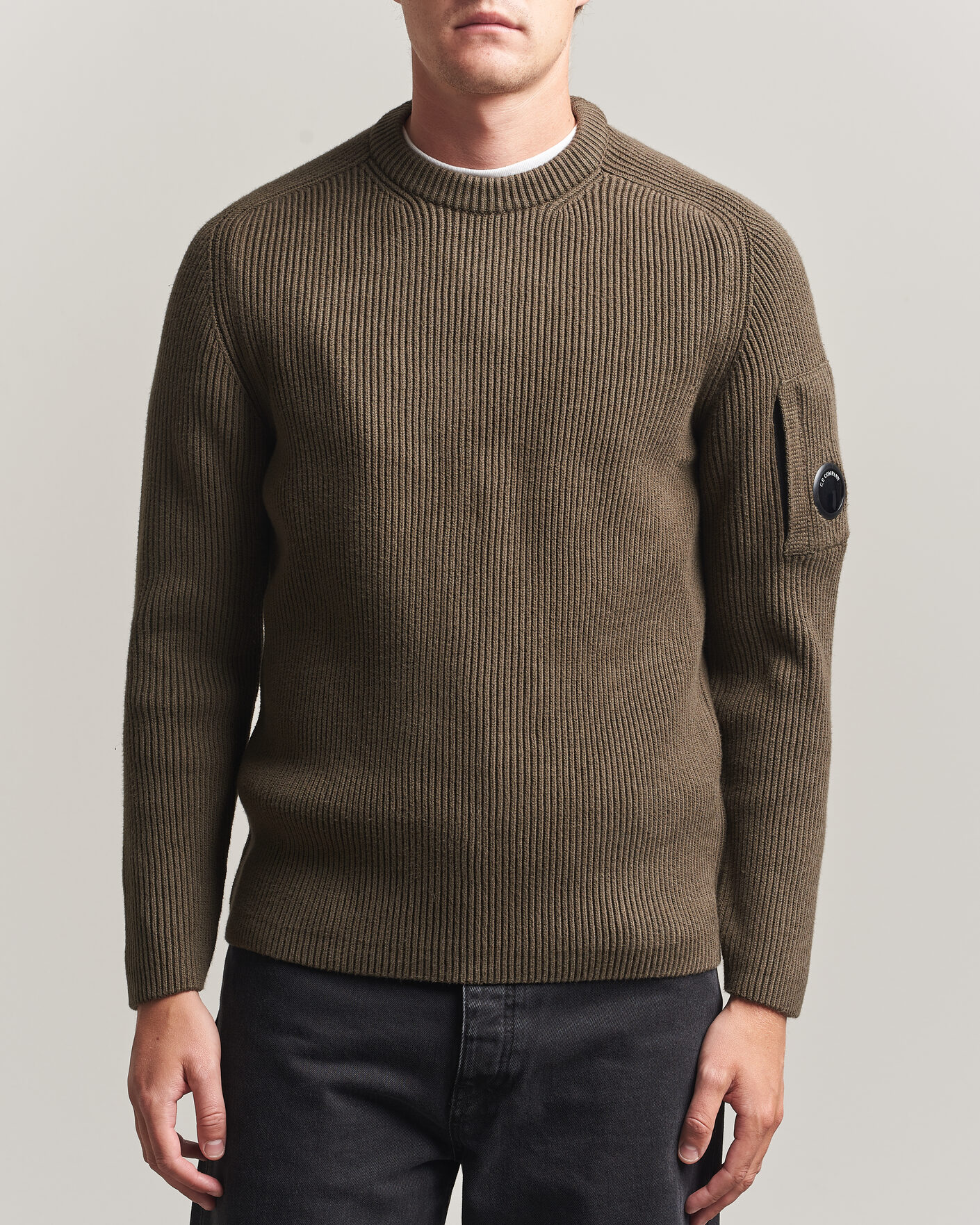 Uomini | Maglieria | C.P. Company | Full Rib Knitted Cotton Crew Neck Dark Green
