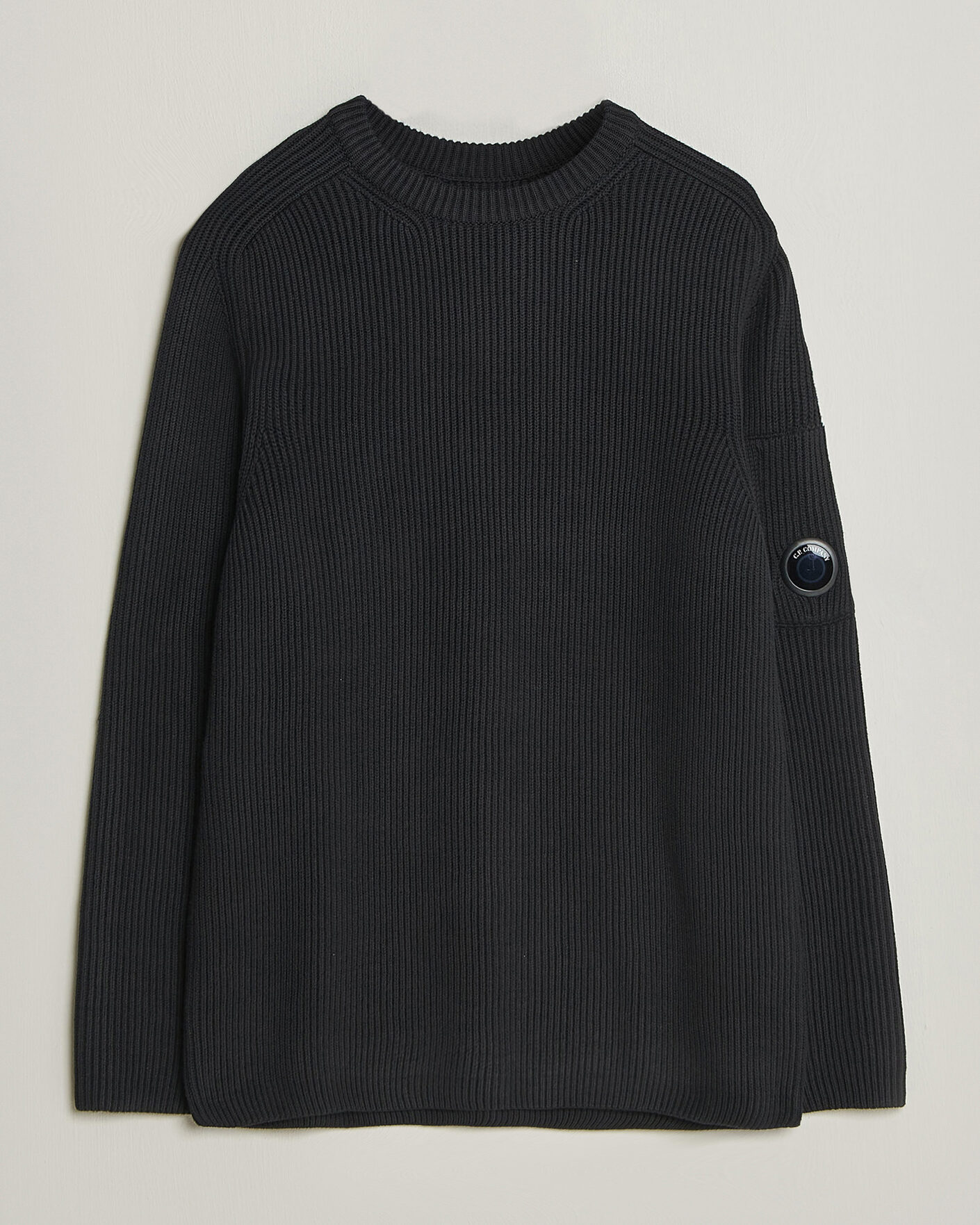 Uomini | Maglieria | C.P. Company | Full Rib Knitted Cotton Crew Neck Black