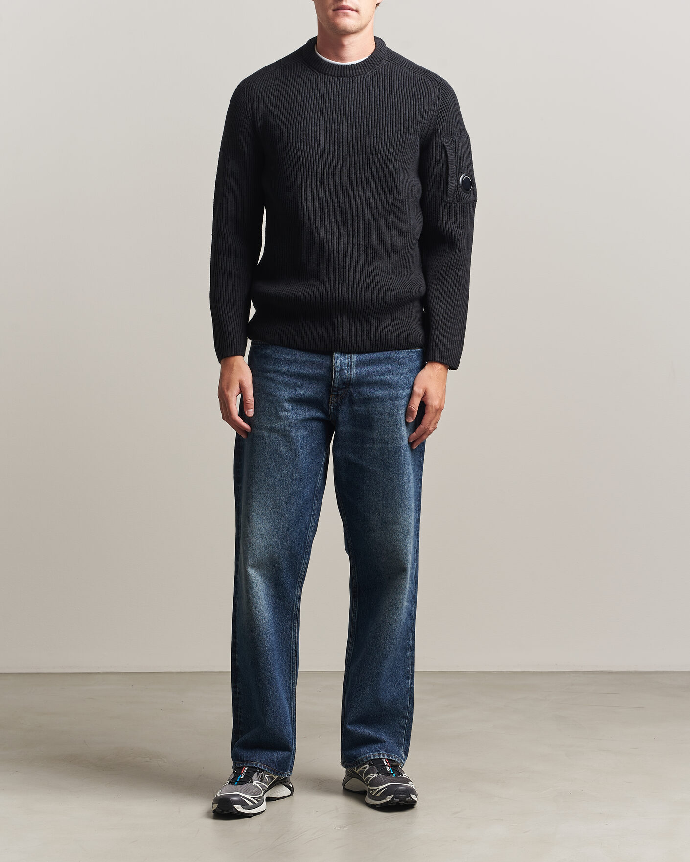 Uomini | Maglieria | C.P. Company | Full Rib Knitted Cotton Crew Neck Black