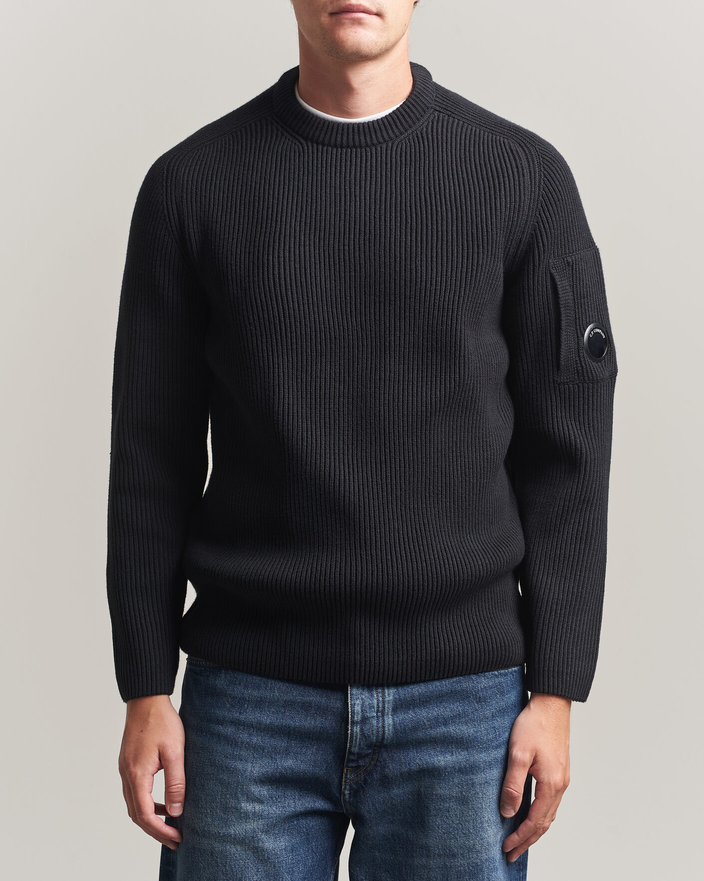 Uomini | Maglieria | C.P. Company | Full Rib Knitted Cotton Crew Neck Black