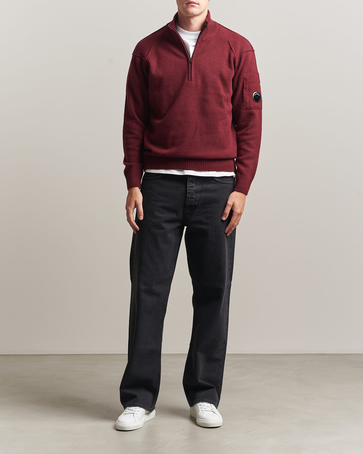 Uomini | Maglieria | C.P. Company | Knitted Lambswool Half-Zip Burgundy