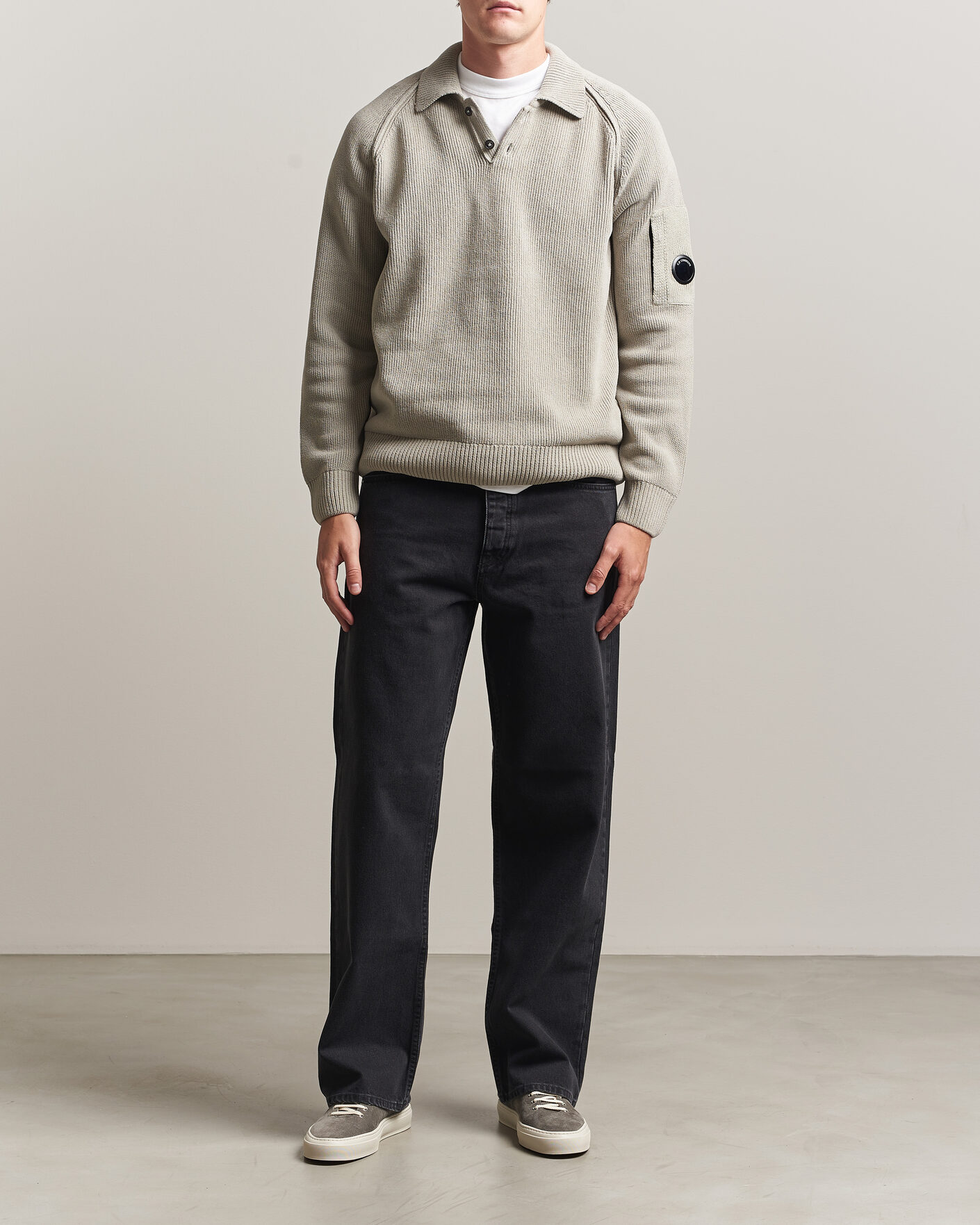 Uomini | Maglieria | C.P. Company | Cotton Chenille Polo Collar Light Grey