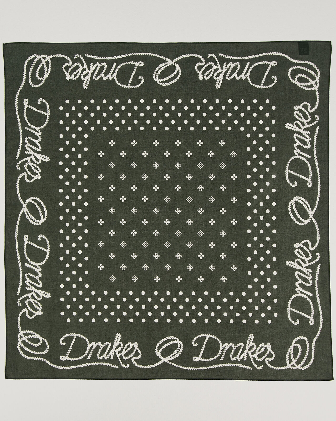 Uomini | Sciarpe | Drake's | Rope Border Cotton Bandana Green