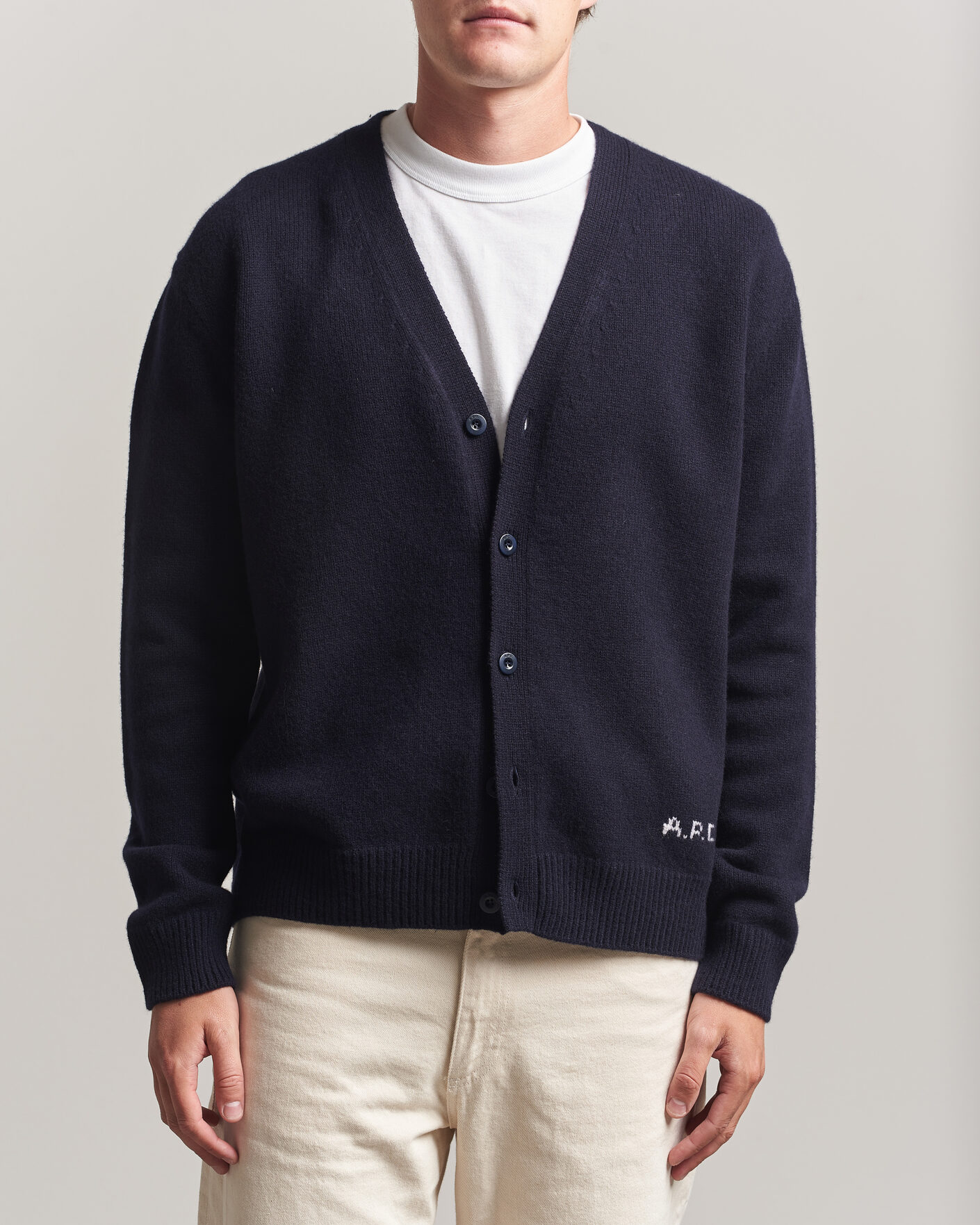Uomini | Maglieria | A.P.C. | Kevin Wool Knitted Cardigan Dark Navy