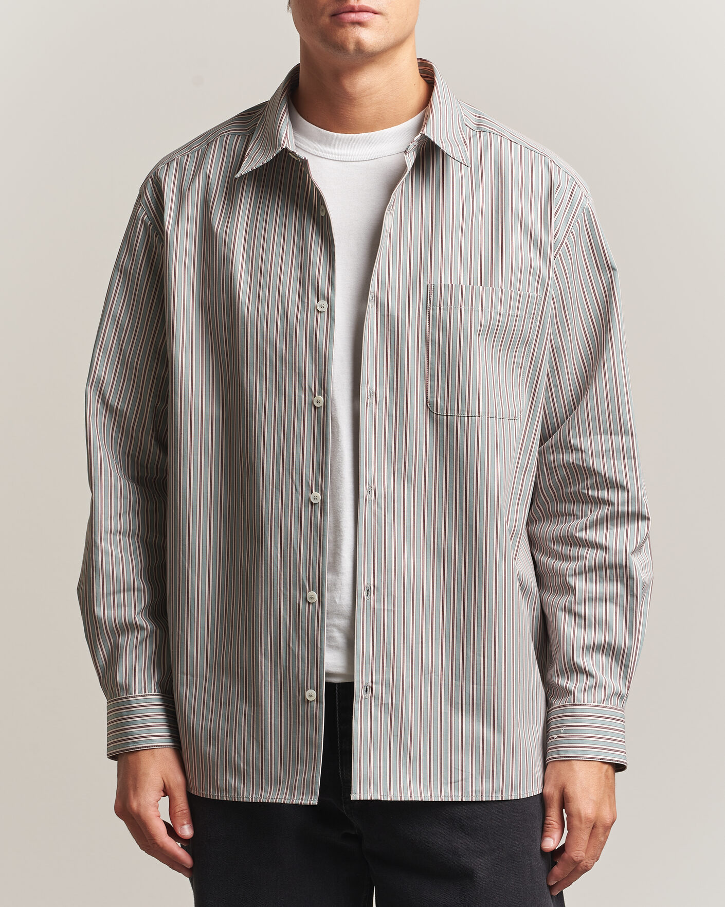 Uomini | Camicie | A.P.C. | Malo Cotton Striped Shirt Almond Green