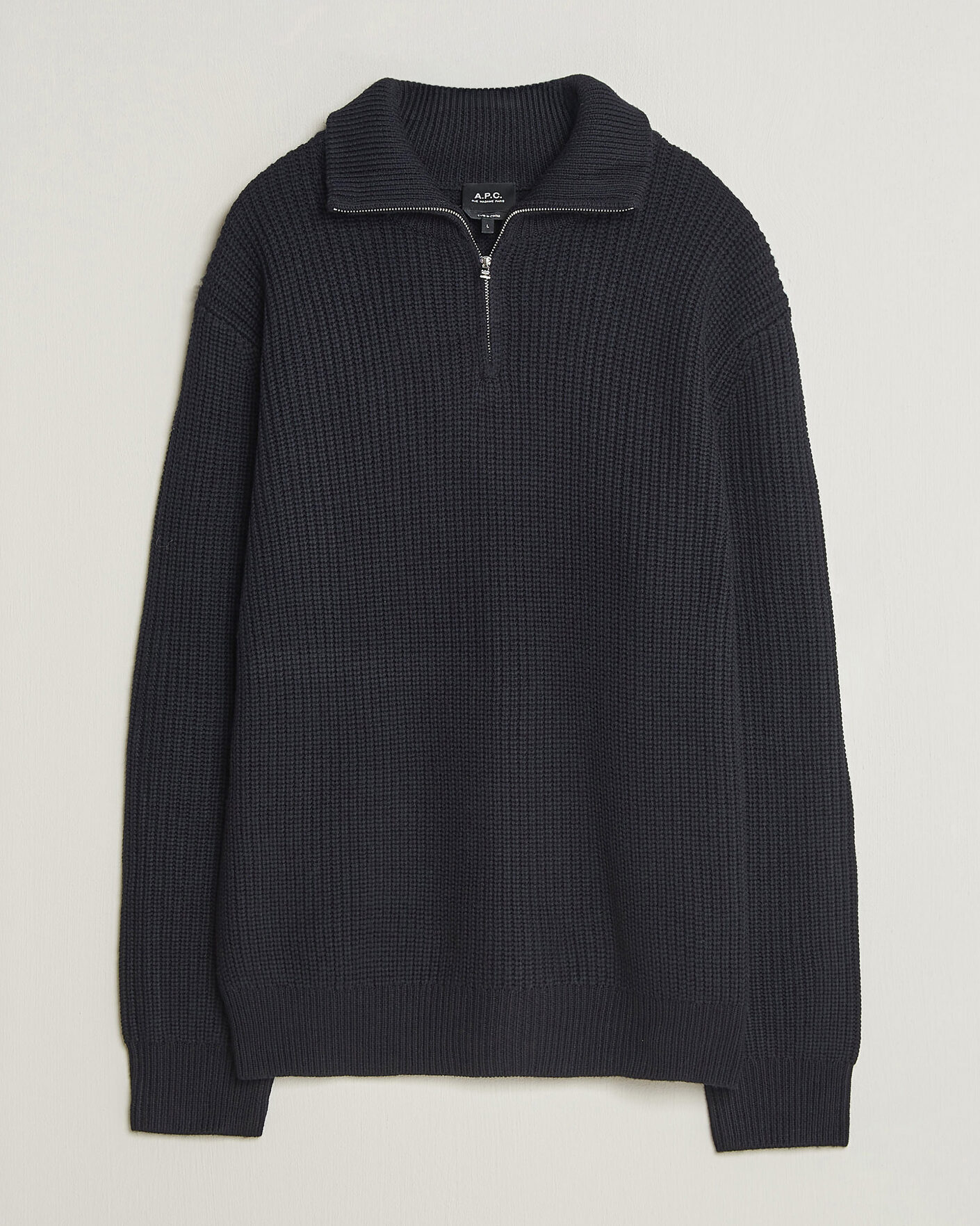Uomini | Maglieria | A.P.C. | Daniel Wool Rib Knitted Half Zip Dark Navy