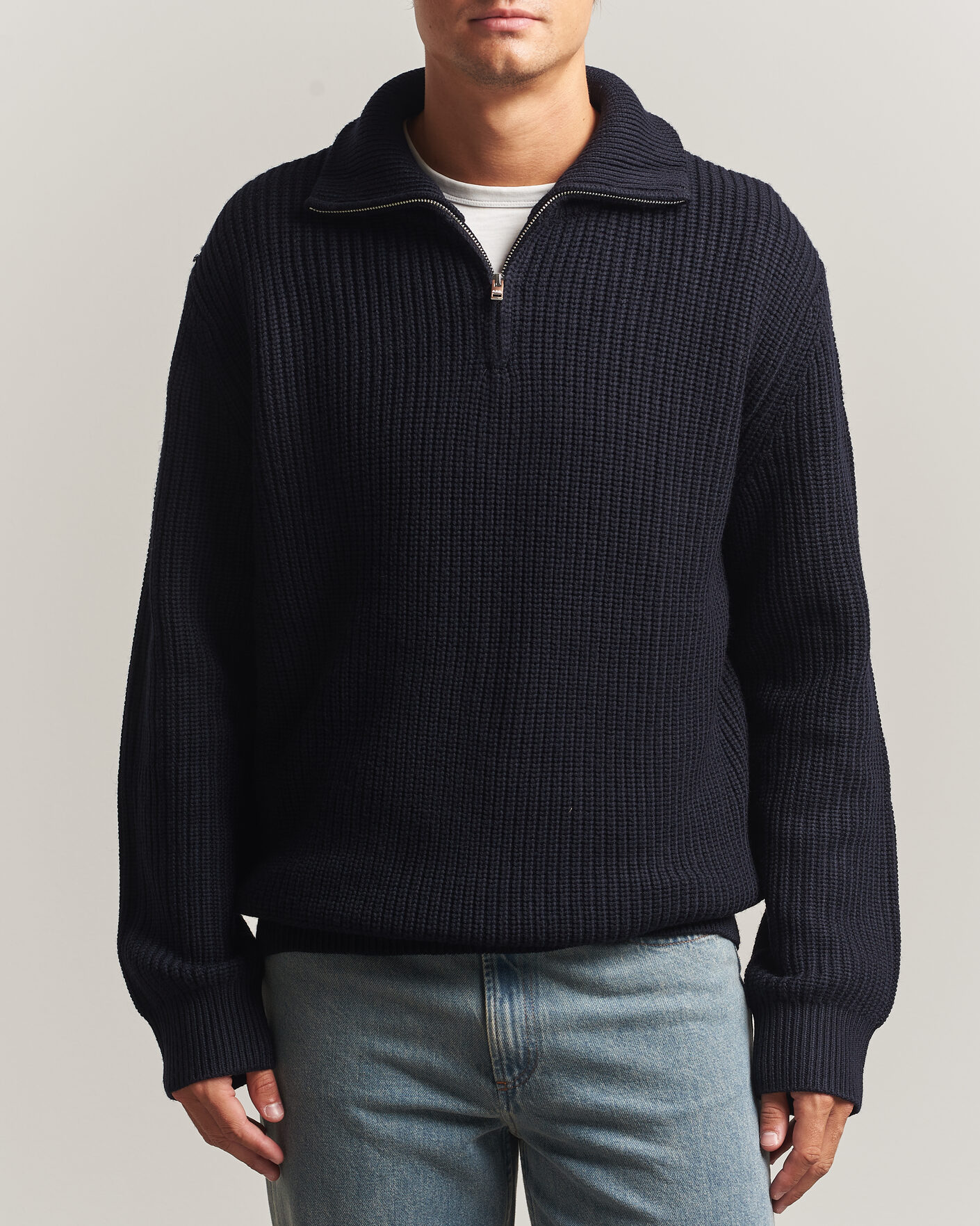 Uomini | Maglieria | A.P.C. | Daniel Wool Rib Knitted Half Zip Dark Navy