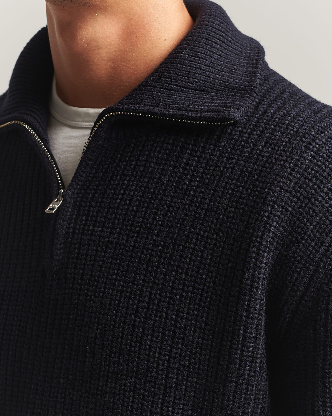 Uomini | Maglieria | A.P.C. | Daniel Wool Rib Knitted Half Zip Dark Navy