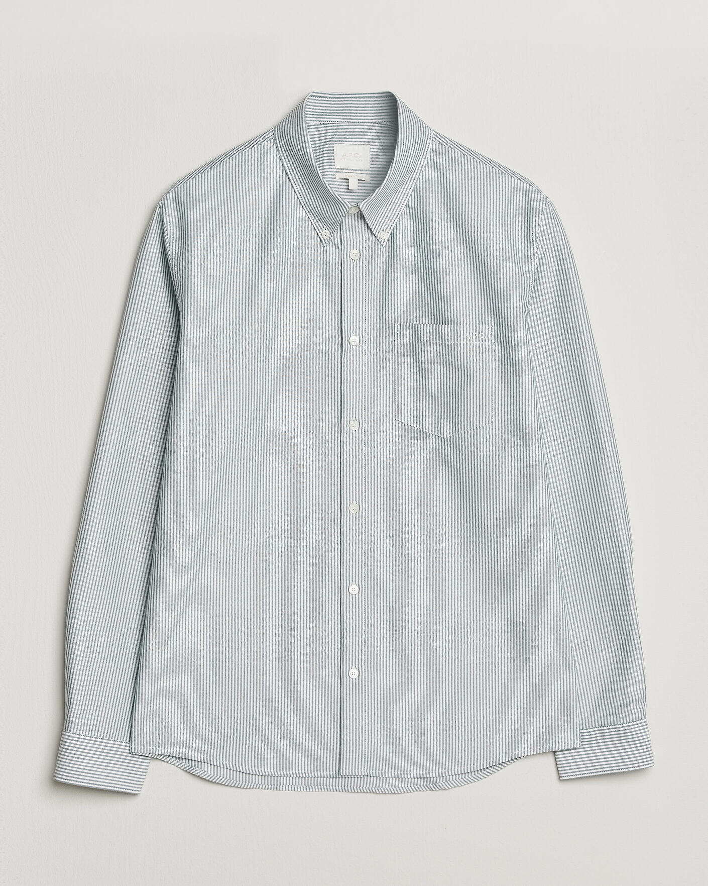 Uomini | Camicie | A.P.C. | Greg Striped Oxford Shirt Green/White