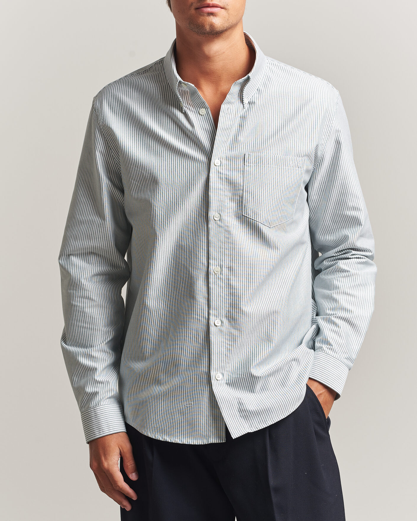 Uomini | Camicie | A.P.C. | Greg Striped Oxford Shirt Green/White