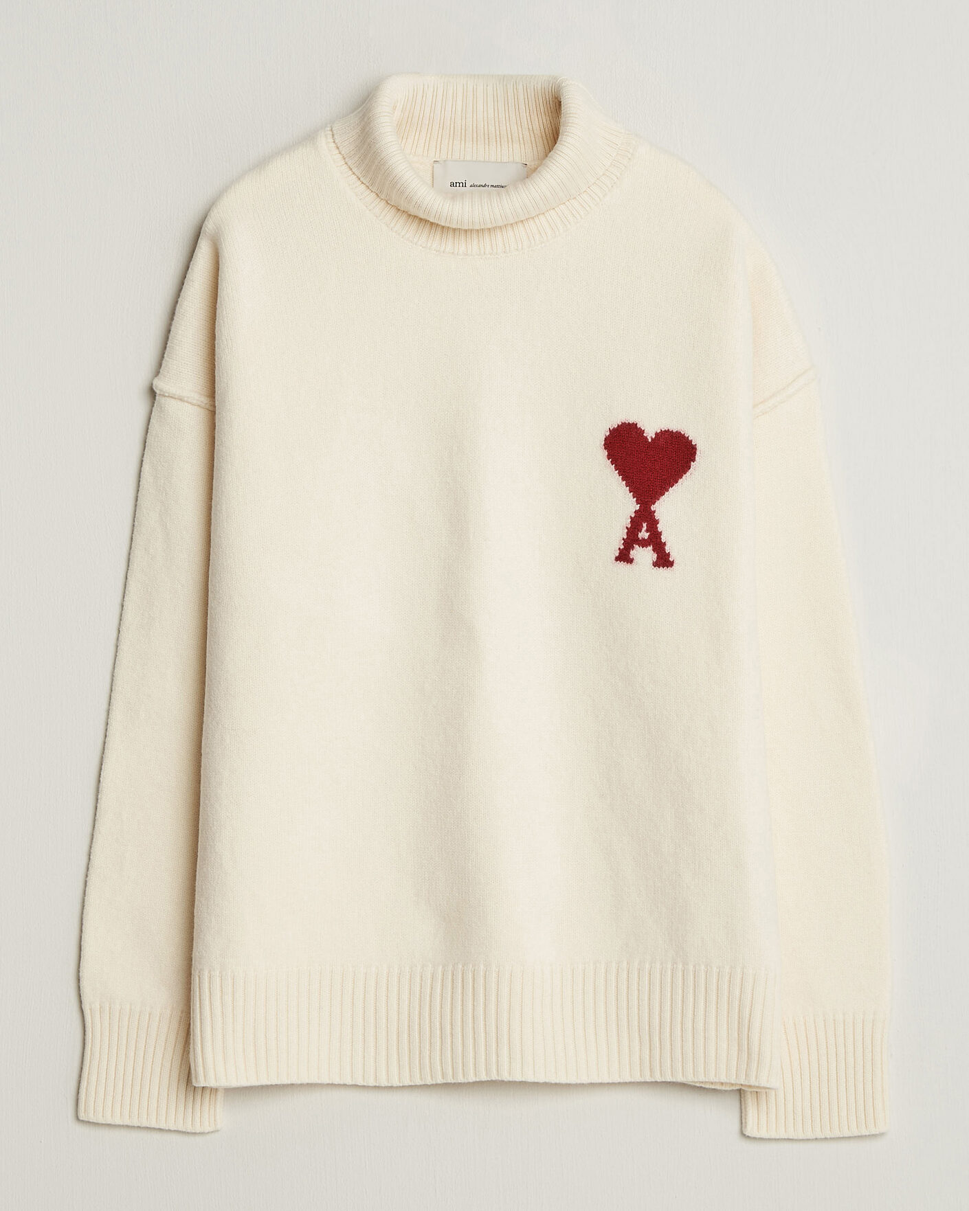 Uomini | Maglieria | AMI | Big Heart Logo Wool Knitted Polo Ecru