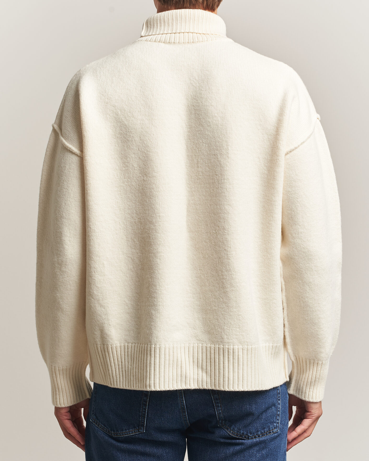 Uomini | Maglieria | AMI | Big Heart Logo Wool Knitted Polo Ecru