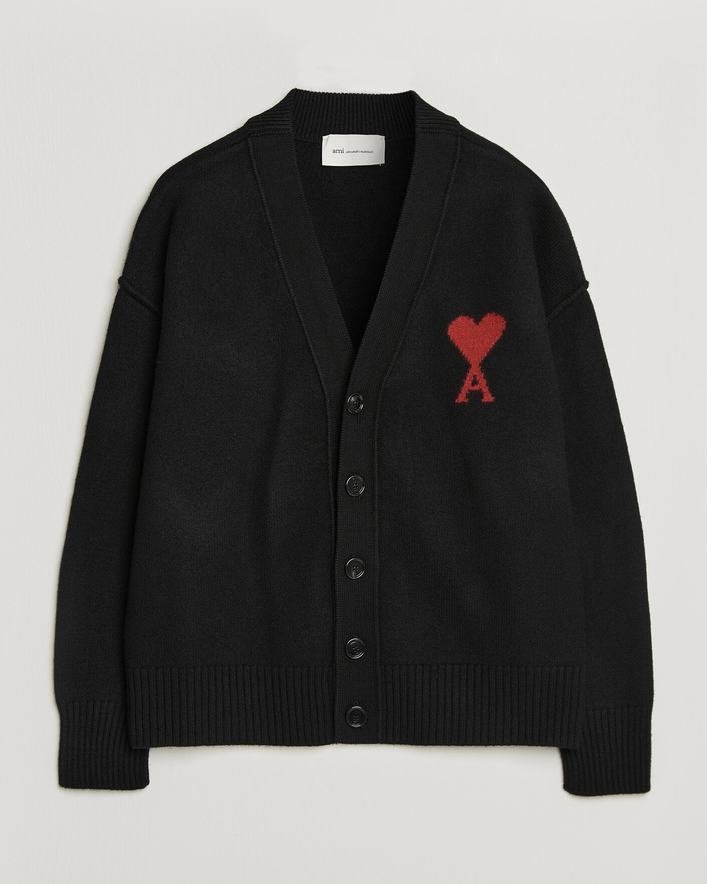 Uomini | Maglieria | AMI | Big Heart Logo Wool Knitted Cardigan Black