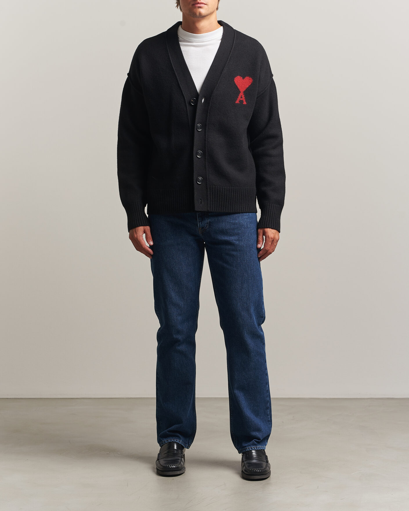 Uomini | Maglieria | AMI | Big Heart Logo Wool Knitted Cardigan Black