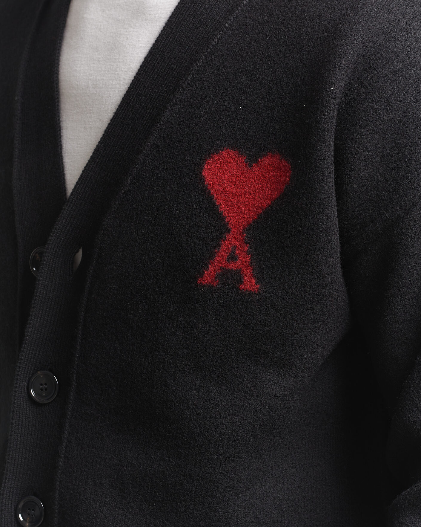 Uomini | Maglieria | AMI | Big Heart Logo Wool Knitted Cardigan Black