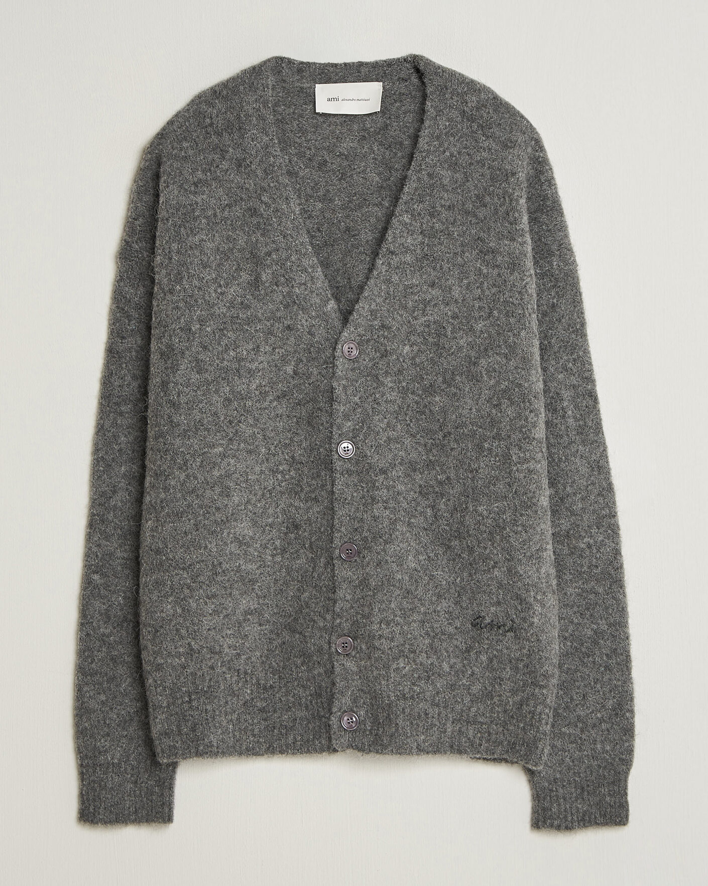 Uomini | Maglieria | AMI | Signature Logo Wool Knitted Cardigan Grey Melange