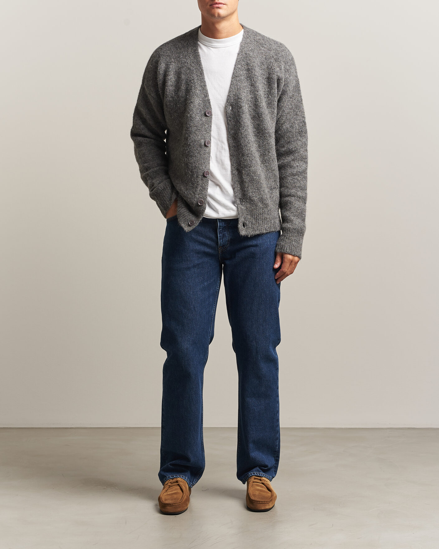 Uomini | Maglieria | AMI | Signature Logo Wool Knitted Cardigan Grey Melange
