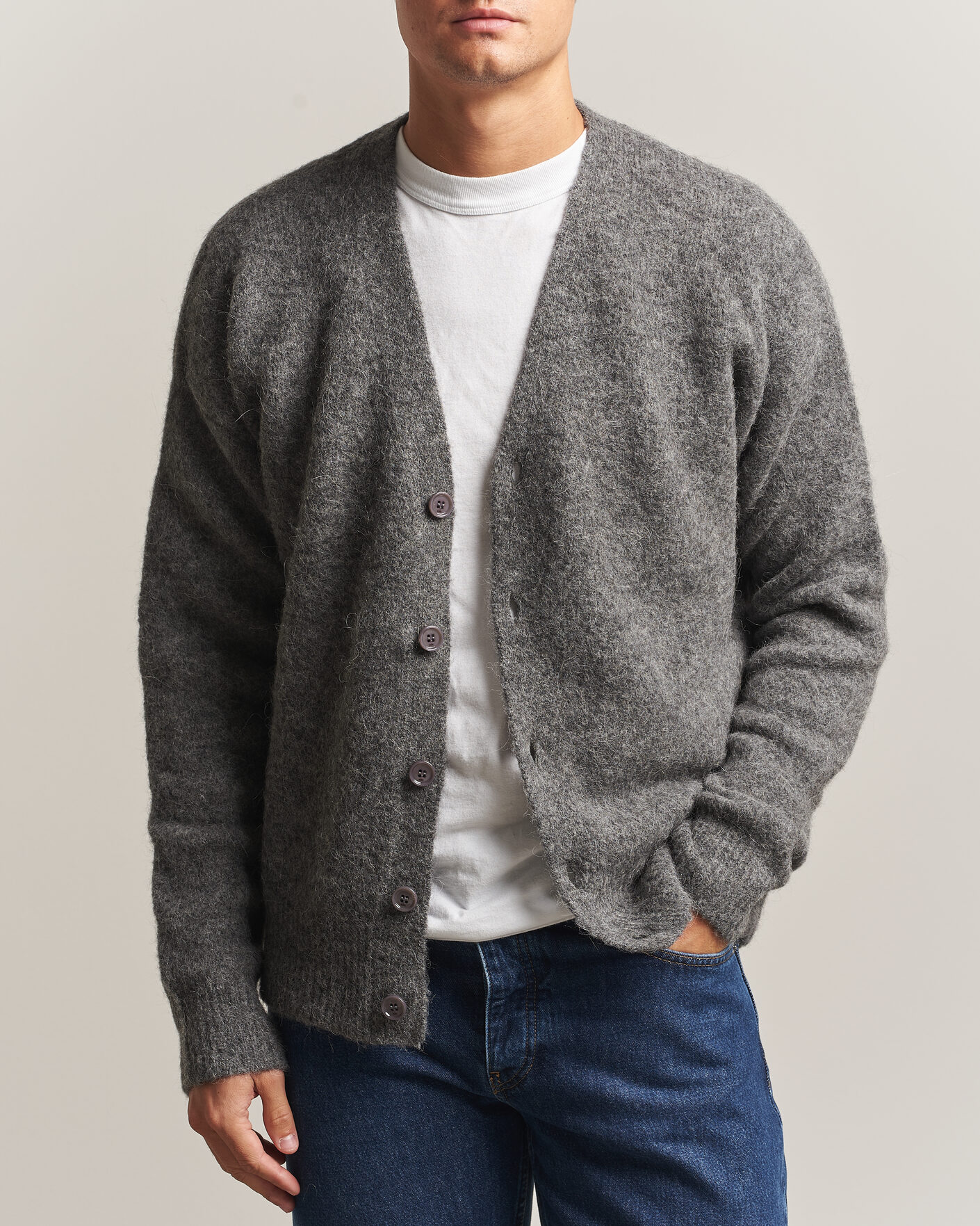 Uomini | Maglieria | AMI | Signature Logo Wool Knitted Cardigan Grey Melange