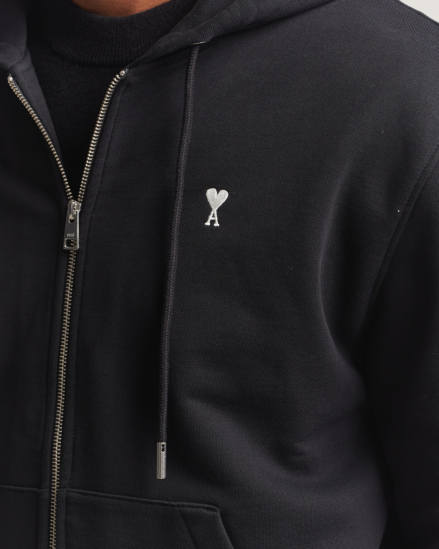 Uomini | Maglieria | AMI | Contrasted Heart Logo Full Zip Hoodie Black