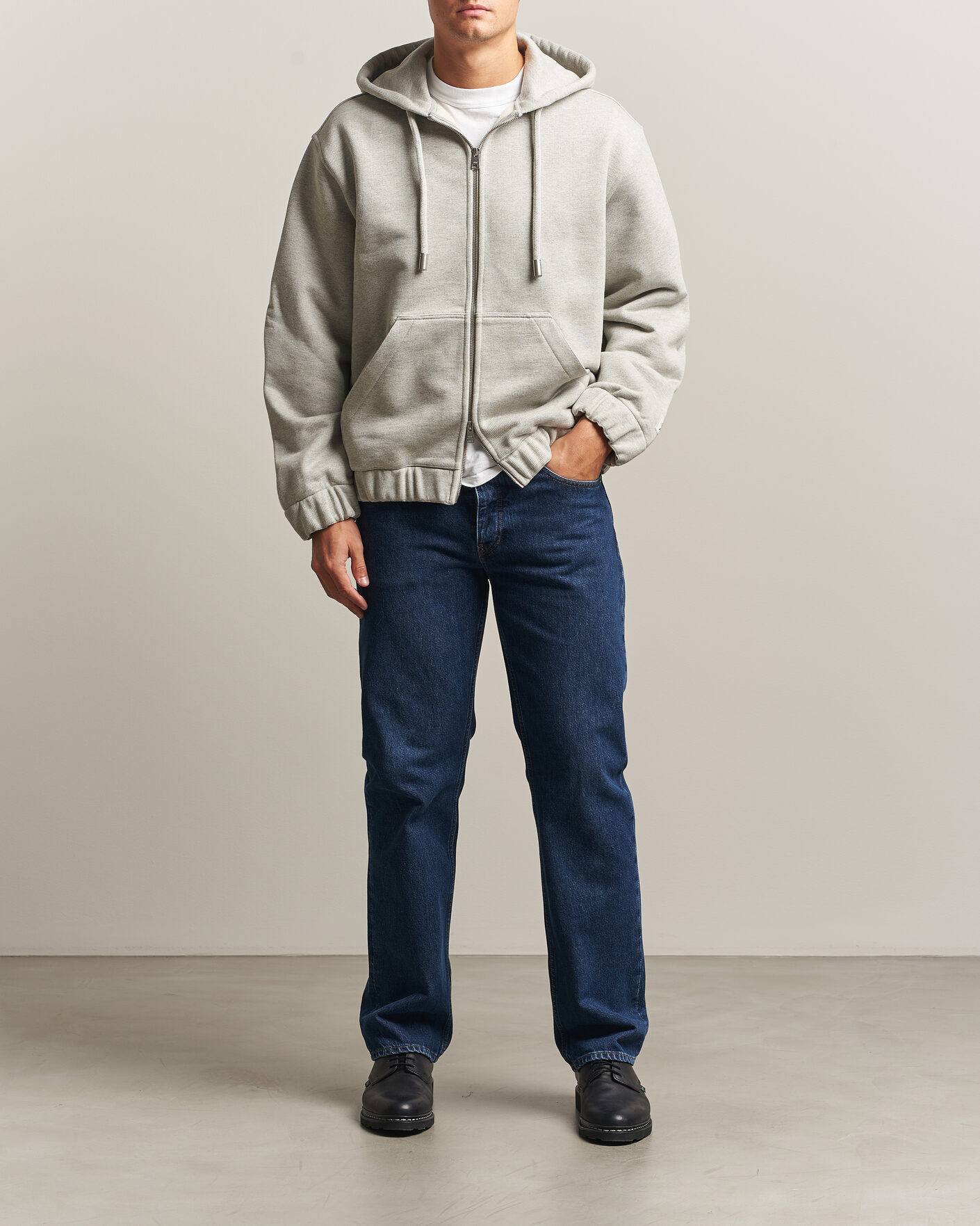 Uomini | Maglieria | AMI | Heritage Logo Full Zip Hoodie Light Grey Melange
