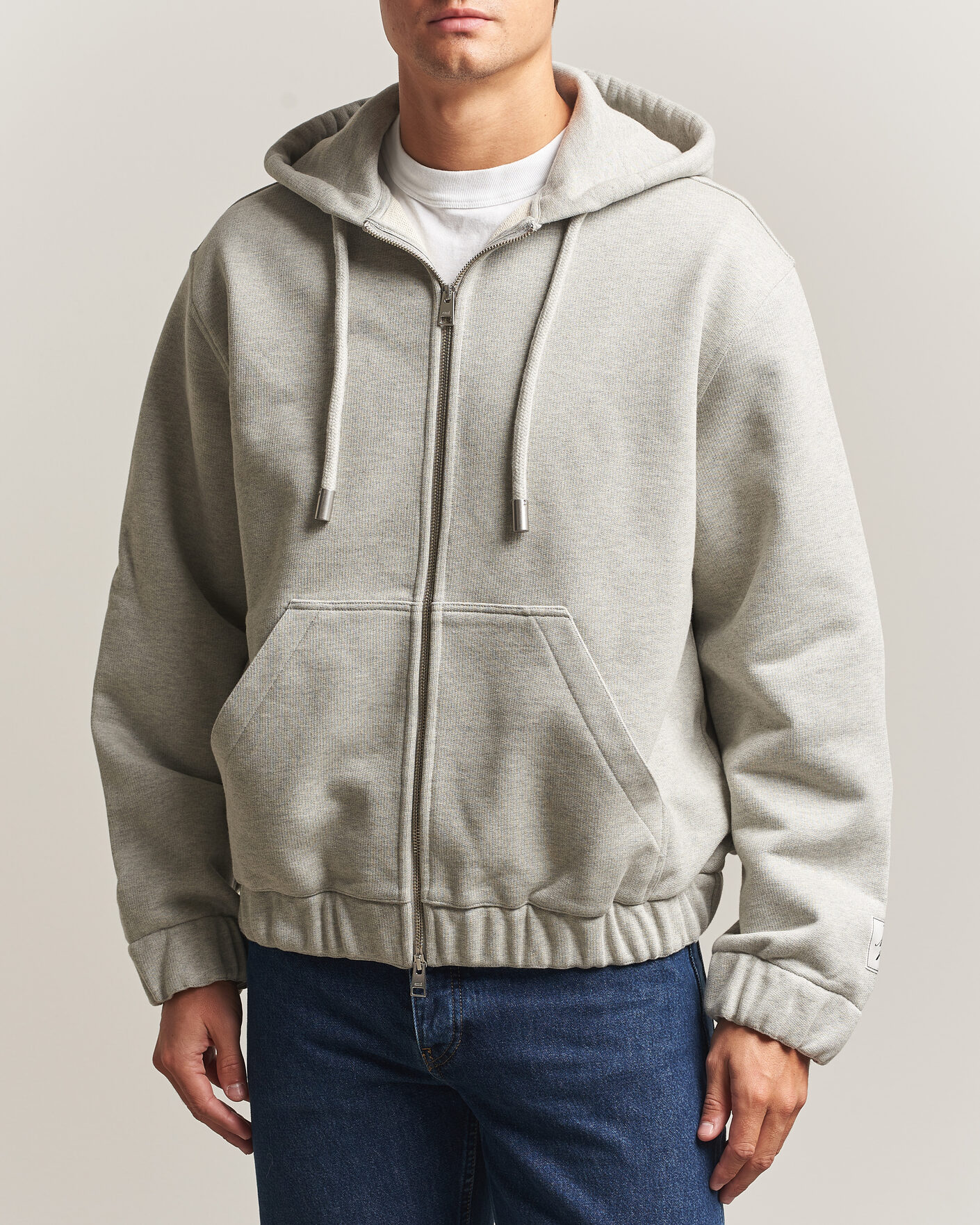 Uomini | Maglieria | AMI | Heritage Logo Full Zip Hoodie Light Grey Melange