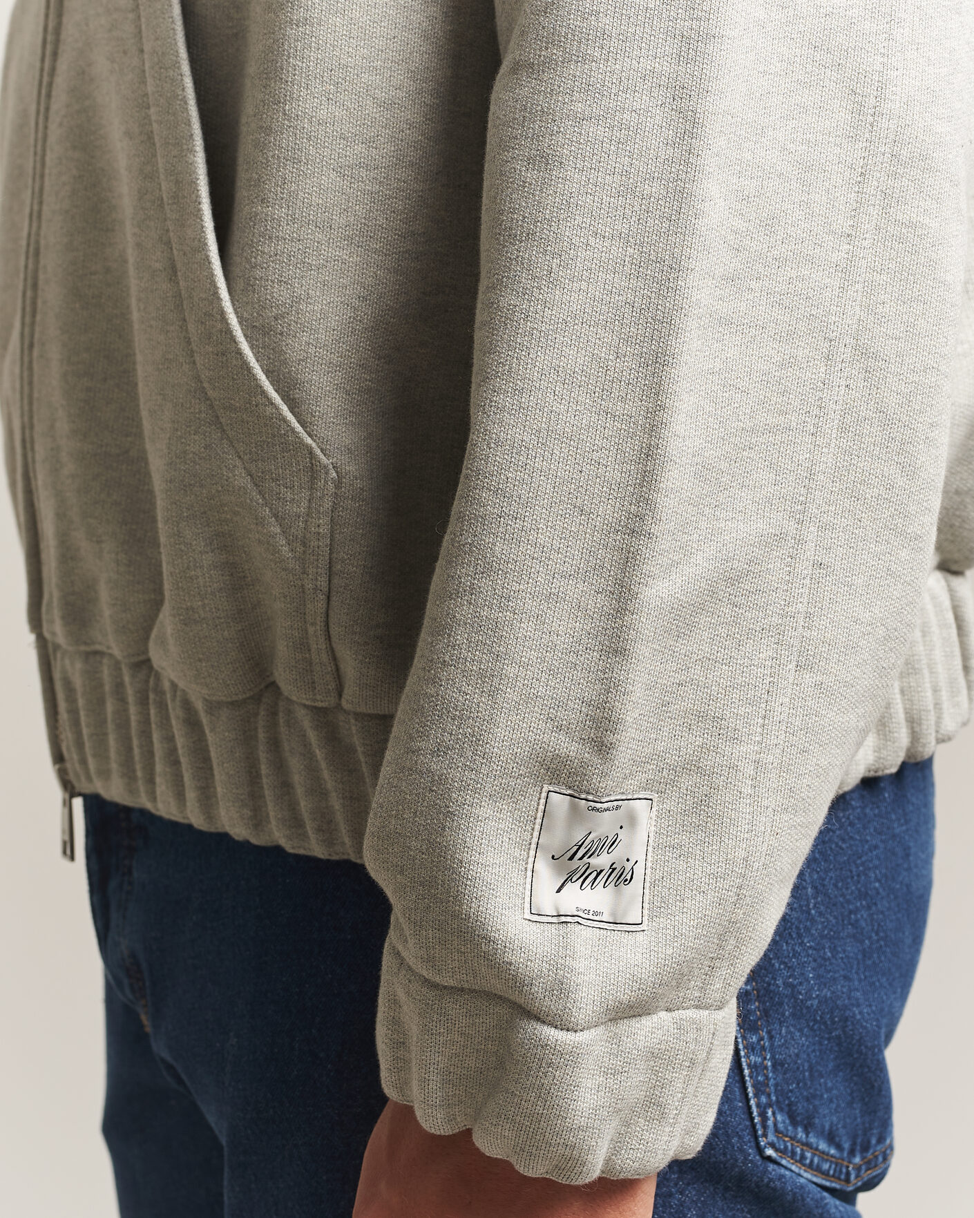 Uomini | Maglieria | AMI | Heritage Logo Full Zip Hoodie Light Grey Melange