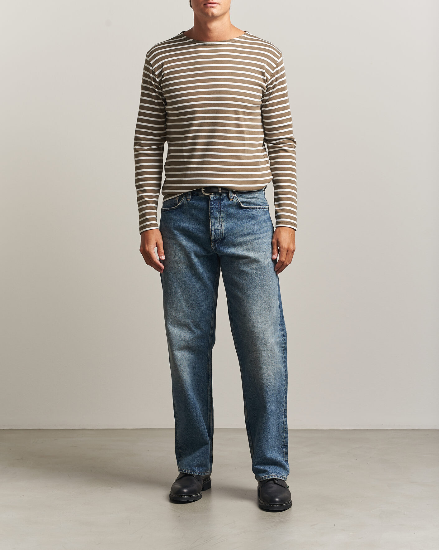 Uomini | T-shirt | Armor-lux | Houat Héritage Stripe Long Sleeve T-Shirt Olive/Milk