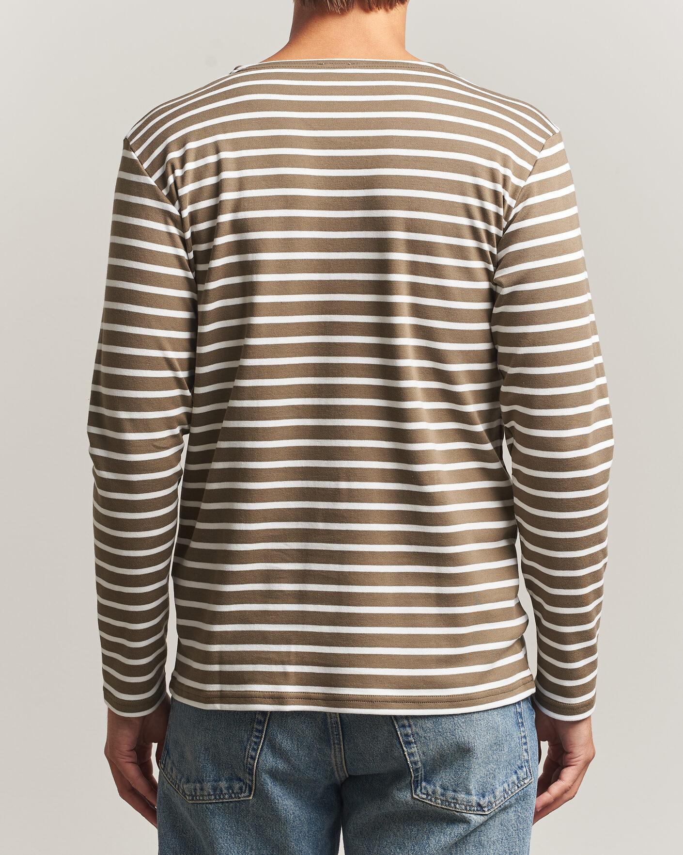 Uomini | T-shirt | Armor-lux | Houat Héritage Stripe Long Sleeve T-Shirt Olive/Milk