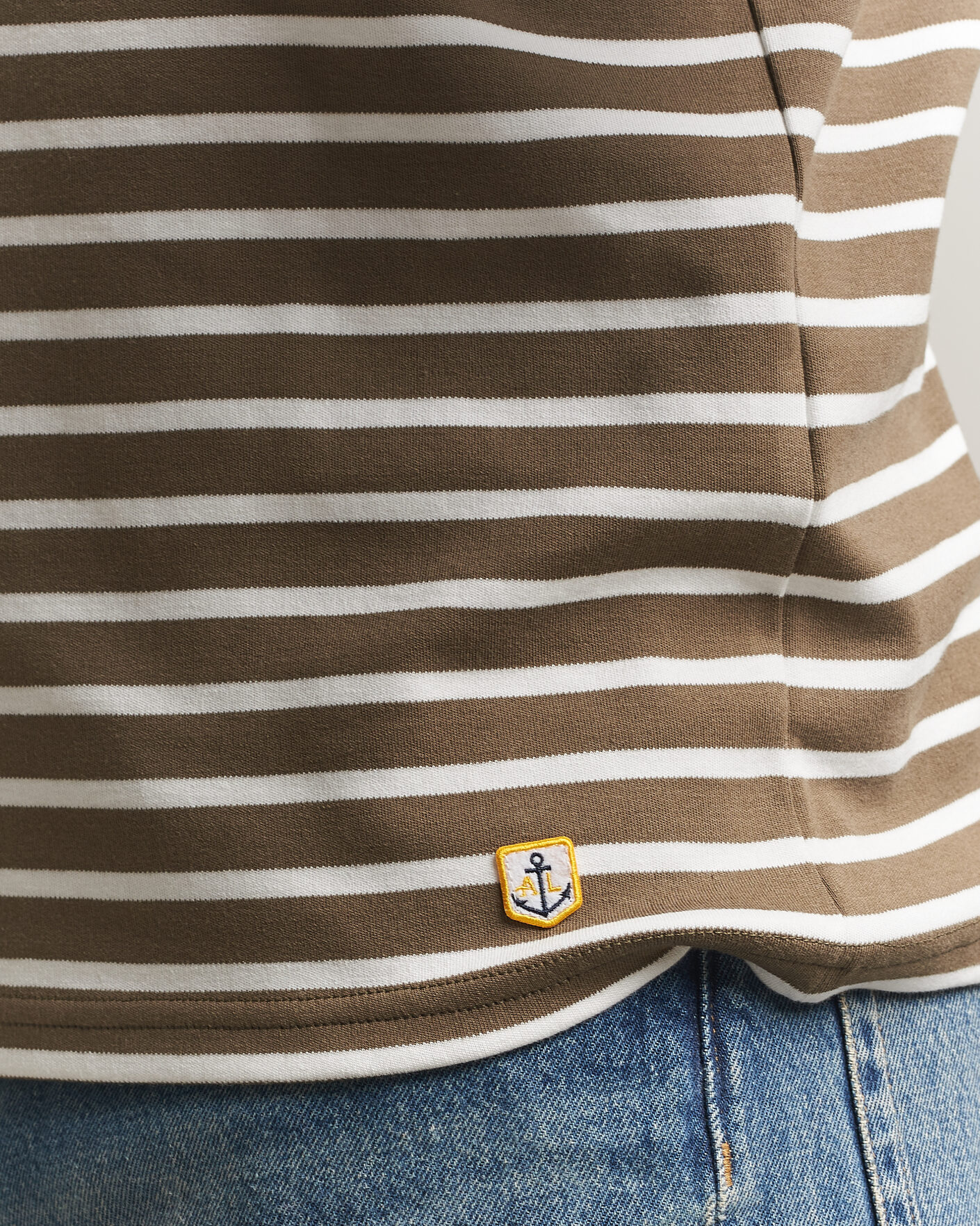 Uomini | T-shirt | Armor-lux | Houat Héritage Stripe Long Sleeve T-Shirt Olive/Milk