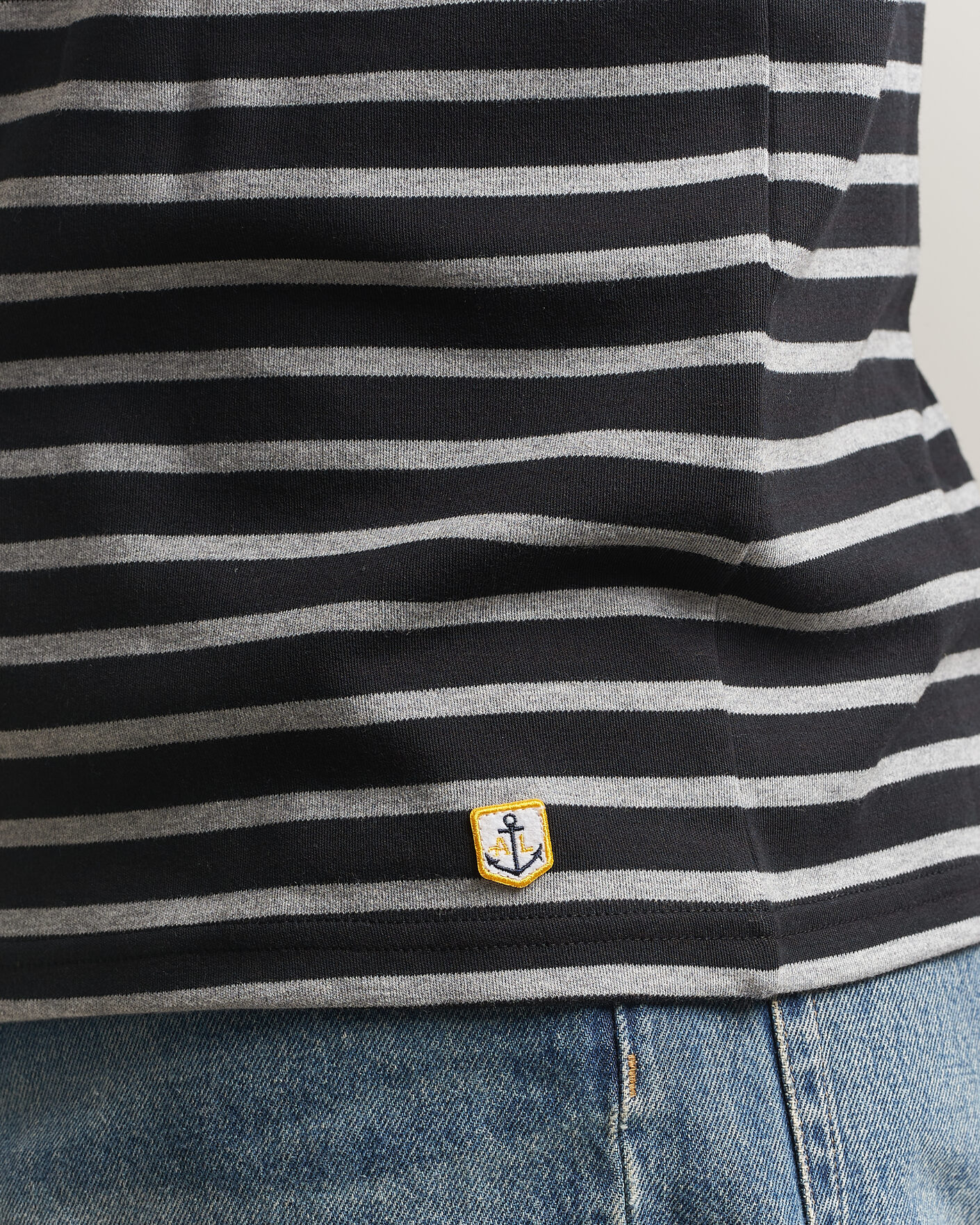 Uomini | T-shirt | Armor-lux | Houat Héritage Stripe Long Sleeve T-Shirt Black/Grey