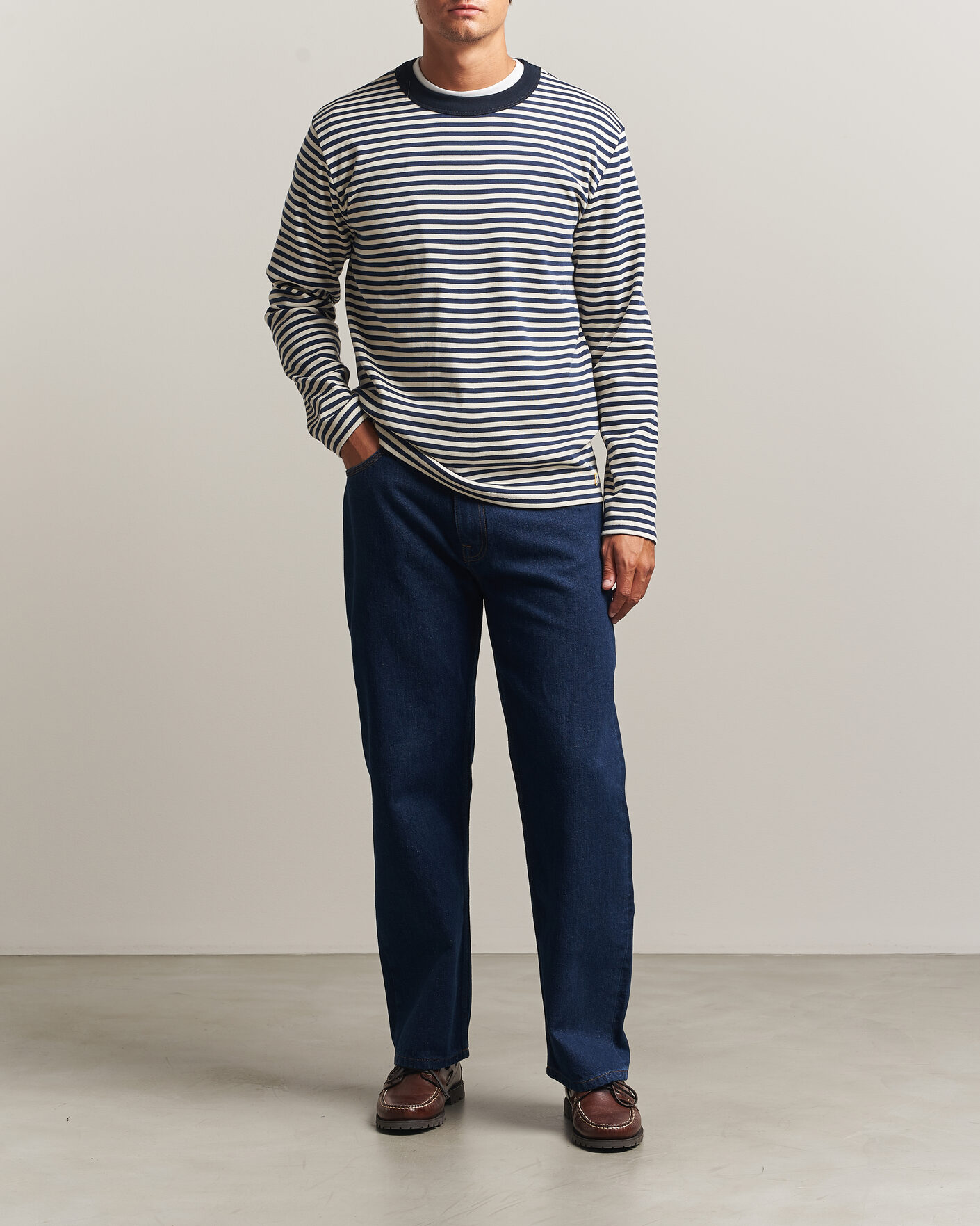Uomini | T-shirt | Armor-lux | Héritage Striped Long Sleeve T-Shirt Marine/Milk