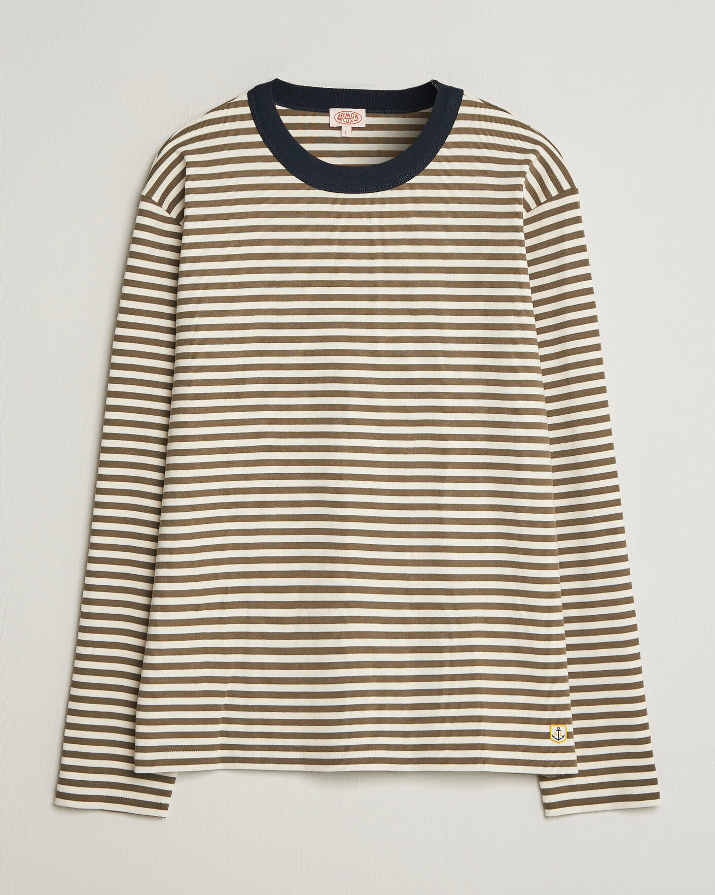 Uomini | T-shirt | Armor-lux | Héritage Striped Long Sleeve T-Shirt Olive/Milk