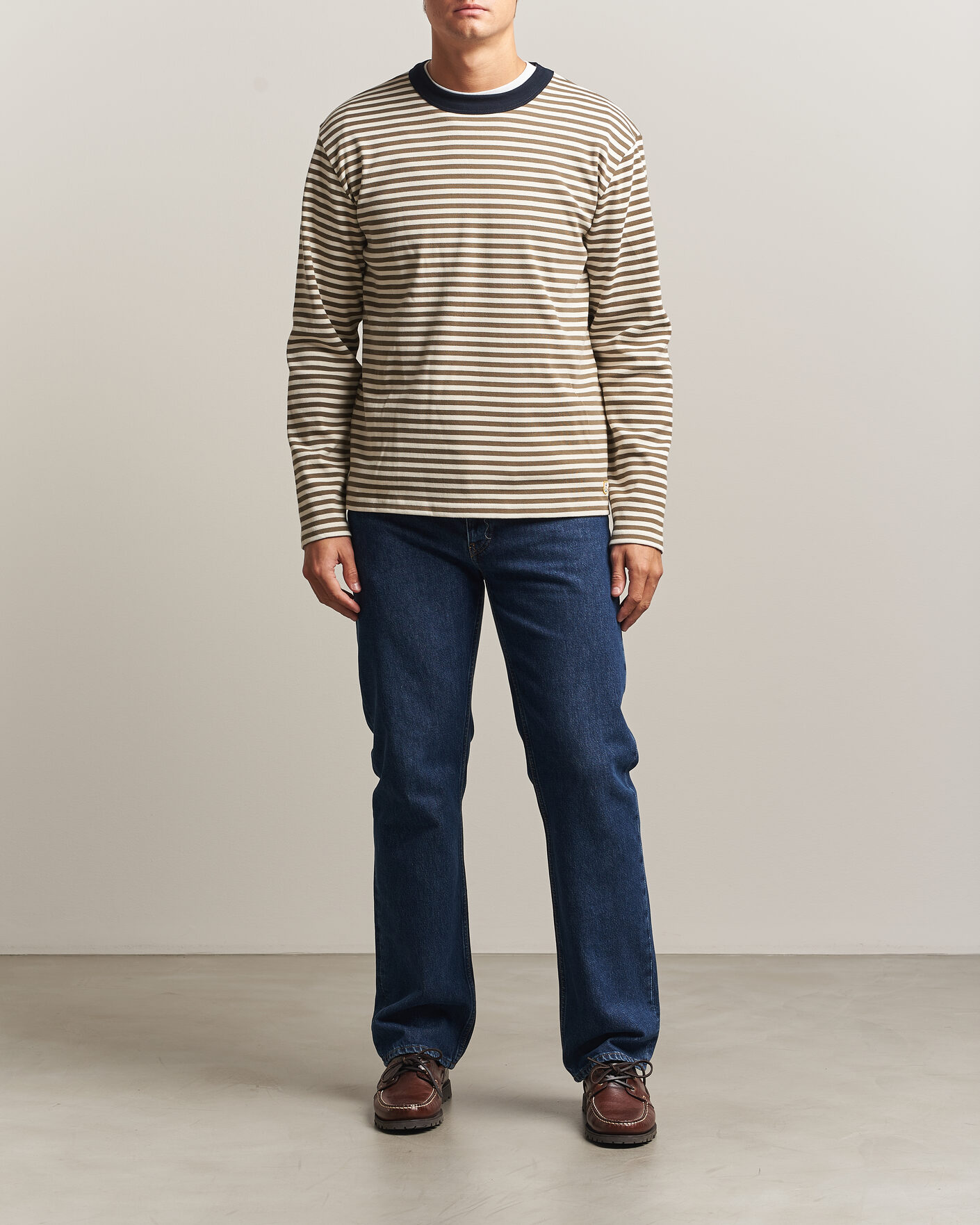 Uomini | T-shirt | Armor-lux | Héritage Striped Long Sleeve T-Shirt Olive/Milk