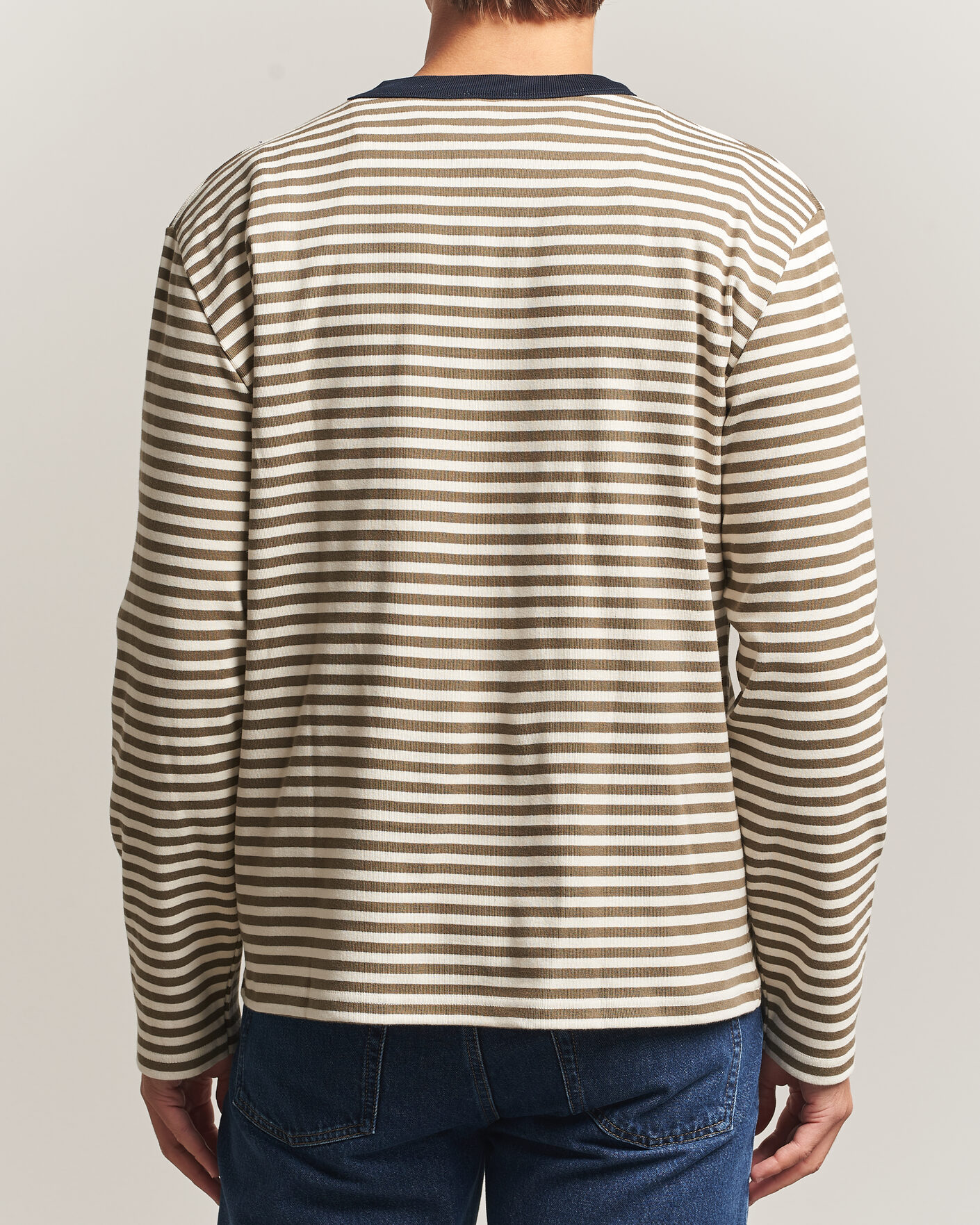 Uomini | T-shirt | Armor-lux | Héritage Striped Long Sleeve T-Shirt Olive/Milk