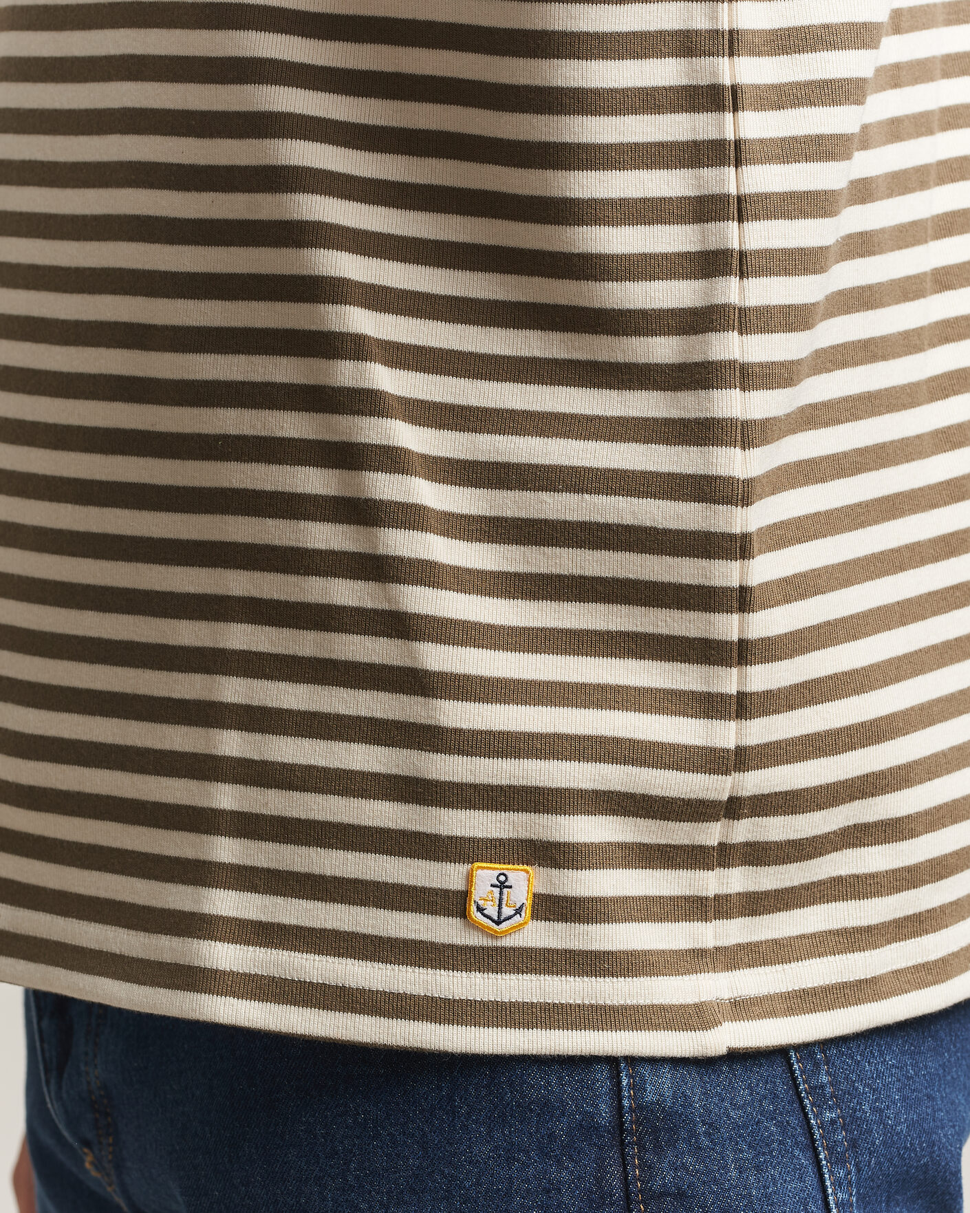 Uomini | T-shirt | Armor-lux | Héritage Striped Long Sleeve T-Shirt Olive/Milk