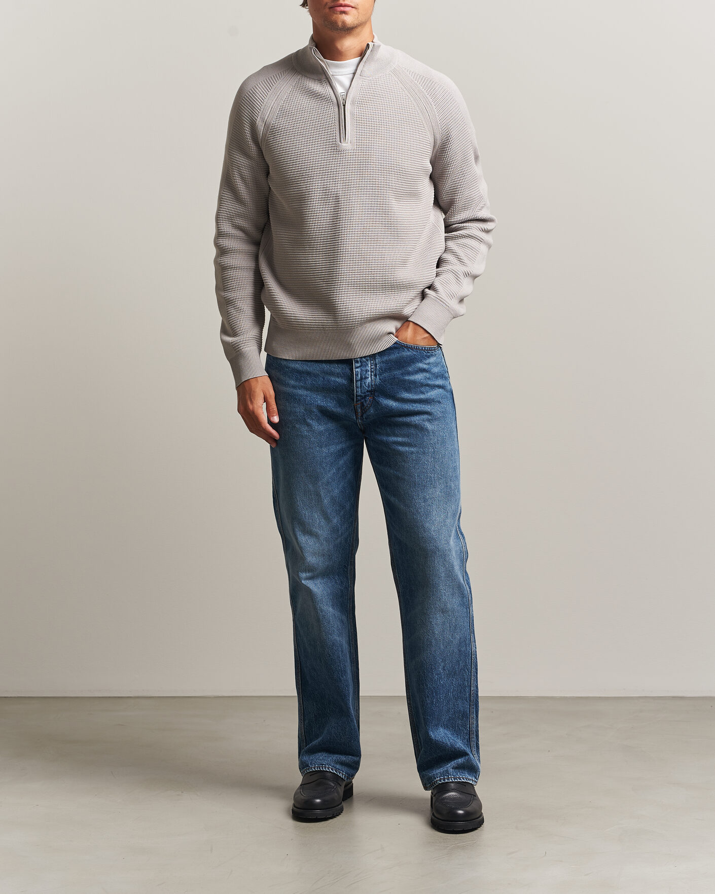 Uomini | Maglieria | Belstaff | Bradwell Cotton Knitted Quarter Zip Concrete