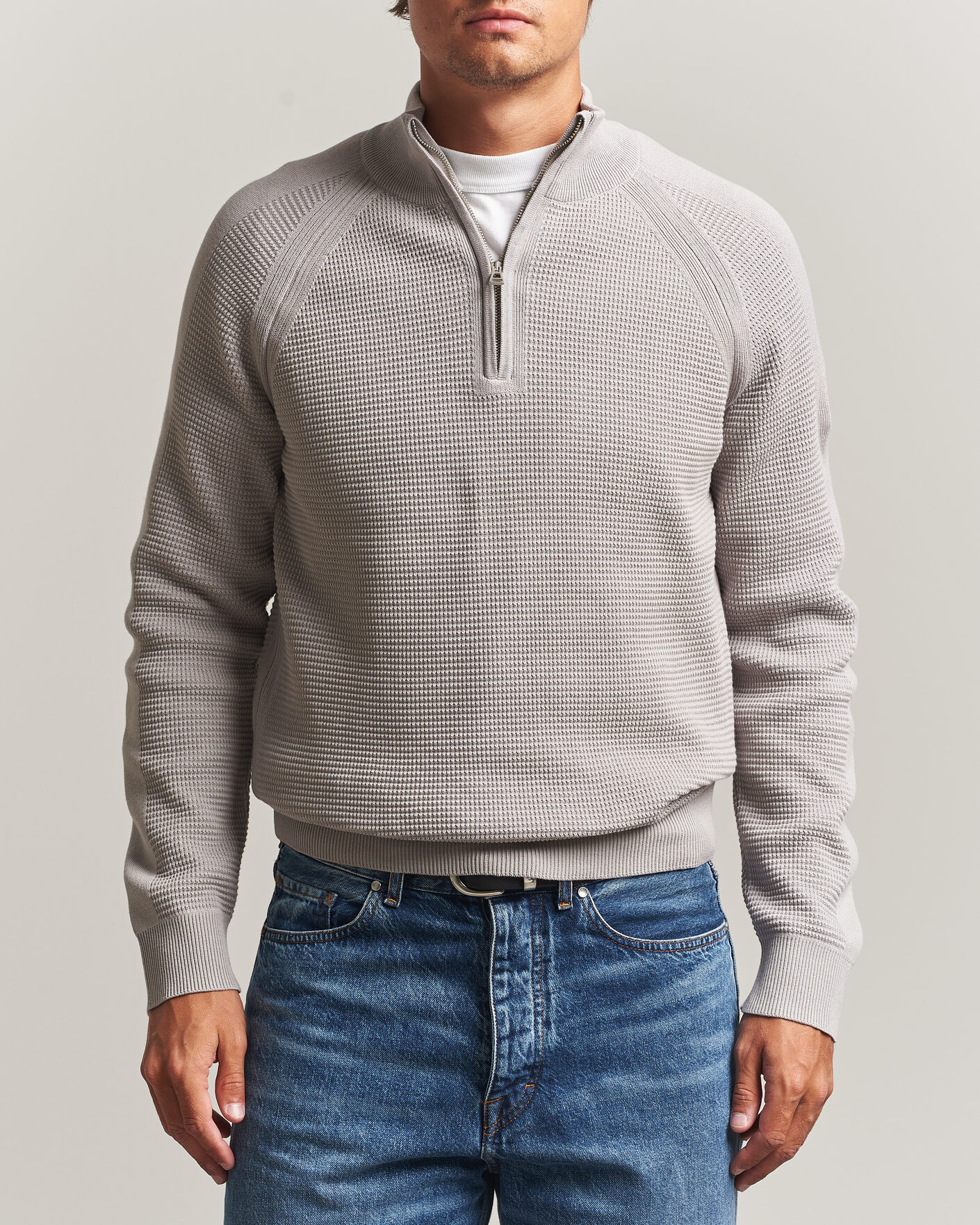 Uomini | Maglieria | Belstaff | Bradwell Cotton Knitted Quarter Zip Concrete