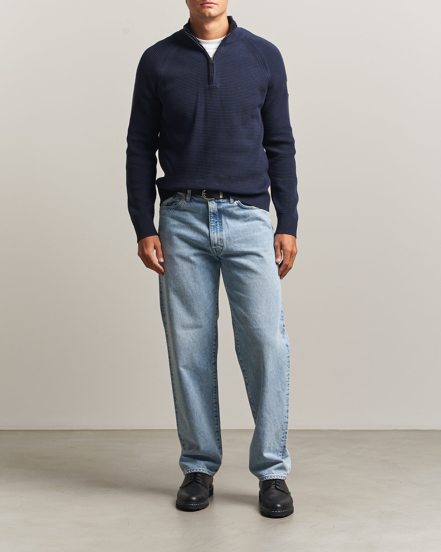 Uomini | Maglieria | Belstaff | Bradwell Cotton Knitted Quarter Zip Dark Ink