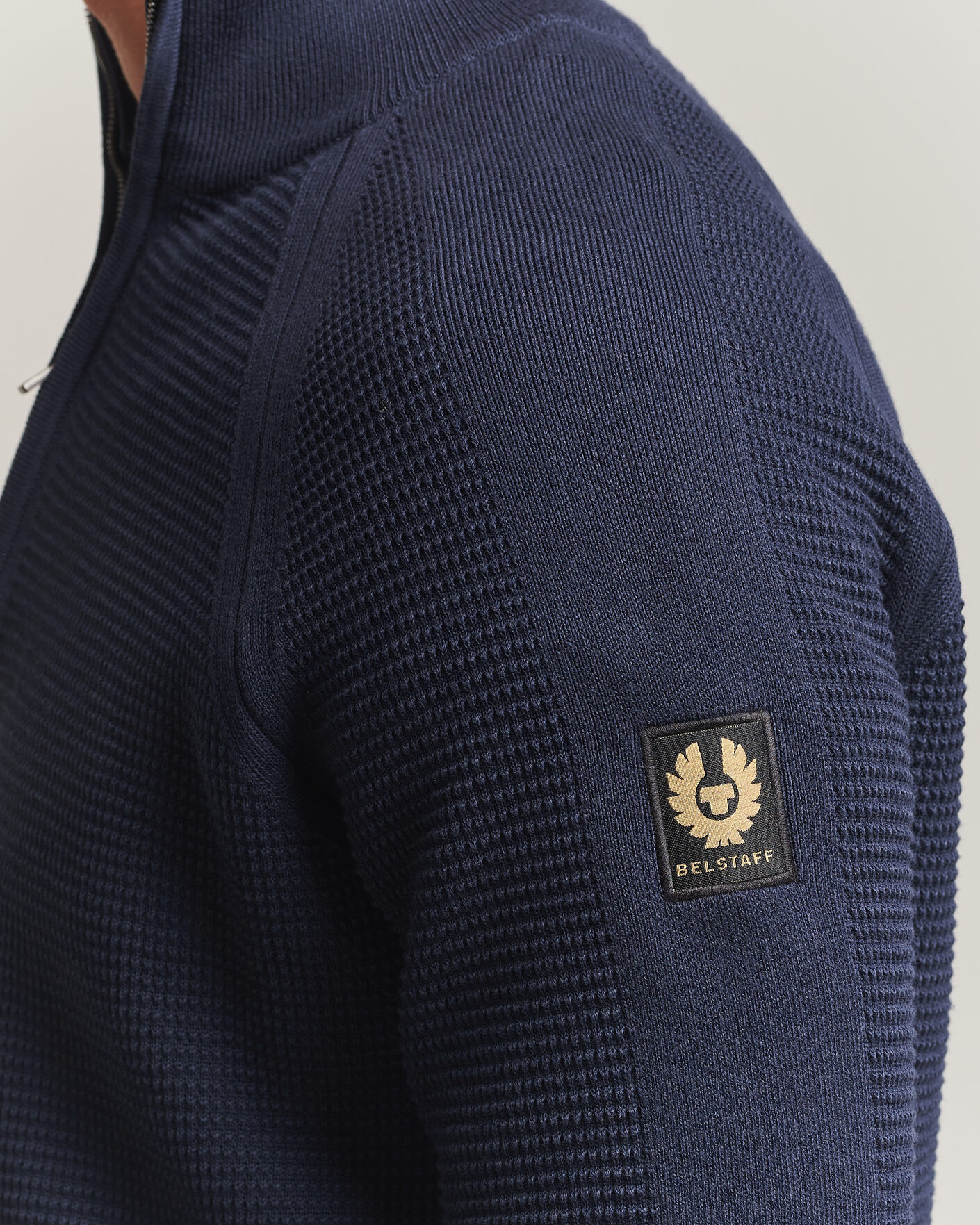 Uomini | Maglieria | Belstaff | Bradwell Cotton Knitted Quarter Zip Dark Ink