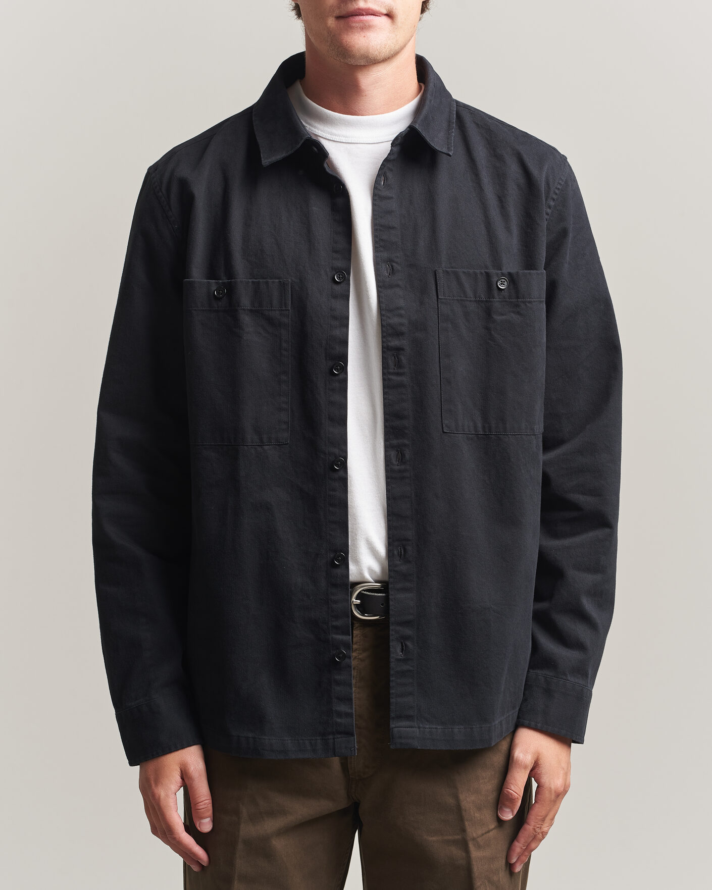 Uomini | Camicie | Belstaff | Outpost Cotton Herringbone Overshirt Black