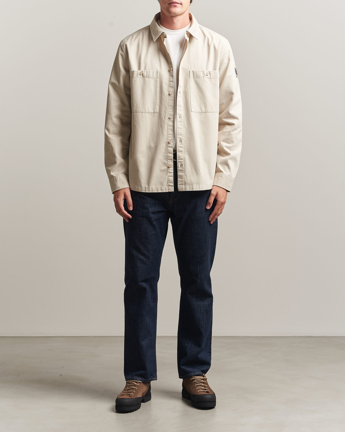 Uomini | Camicie | Belstaff | Outpost Cotton Herringbone Overshirt Pale Stone