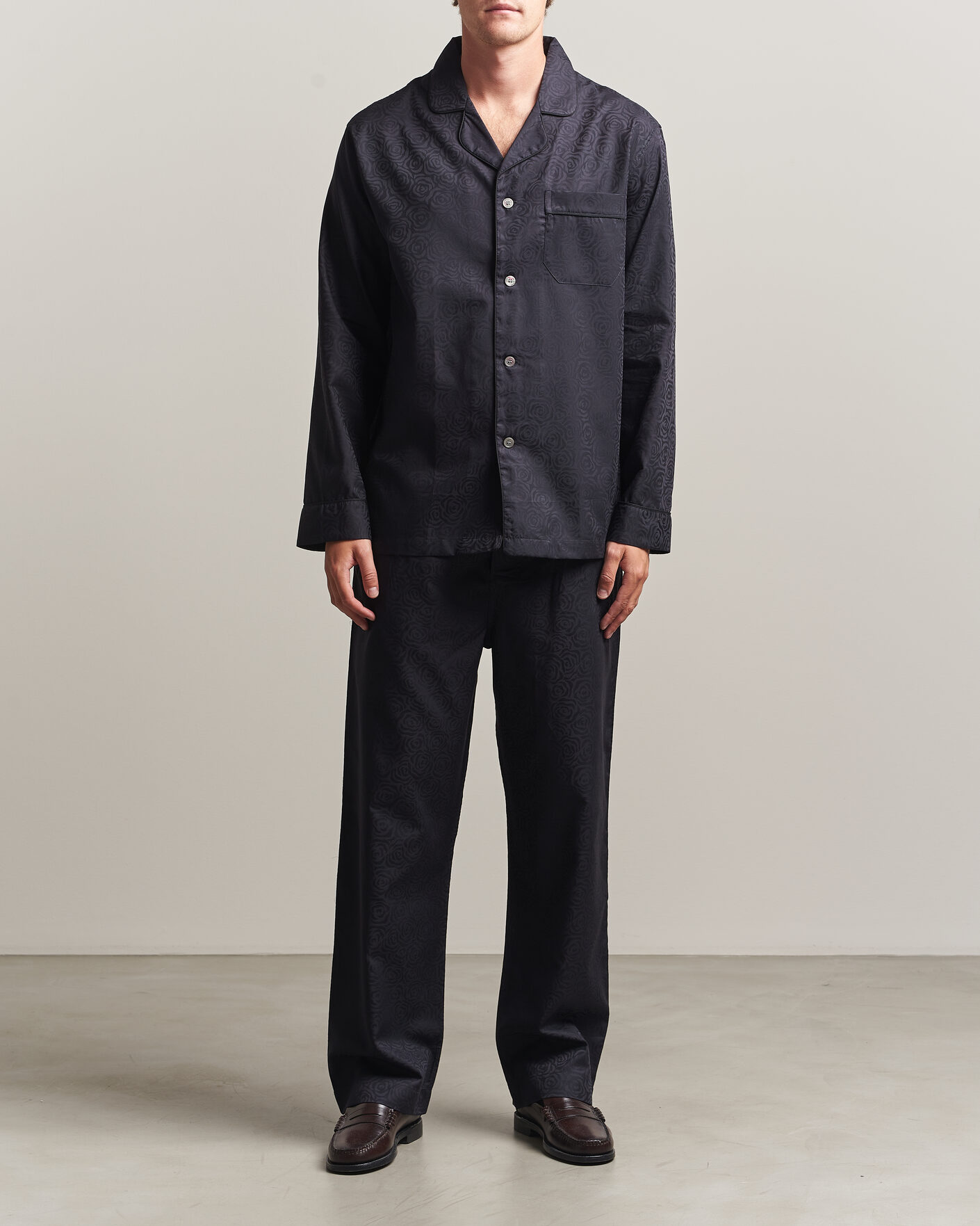 Uomini | Accappatoi & Pigiami | Derek Rose | Piped Jacquard Cotton Pyjama Set Black