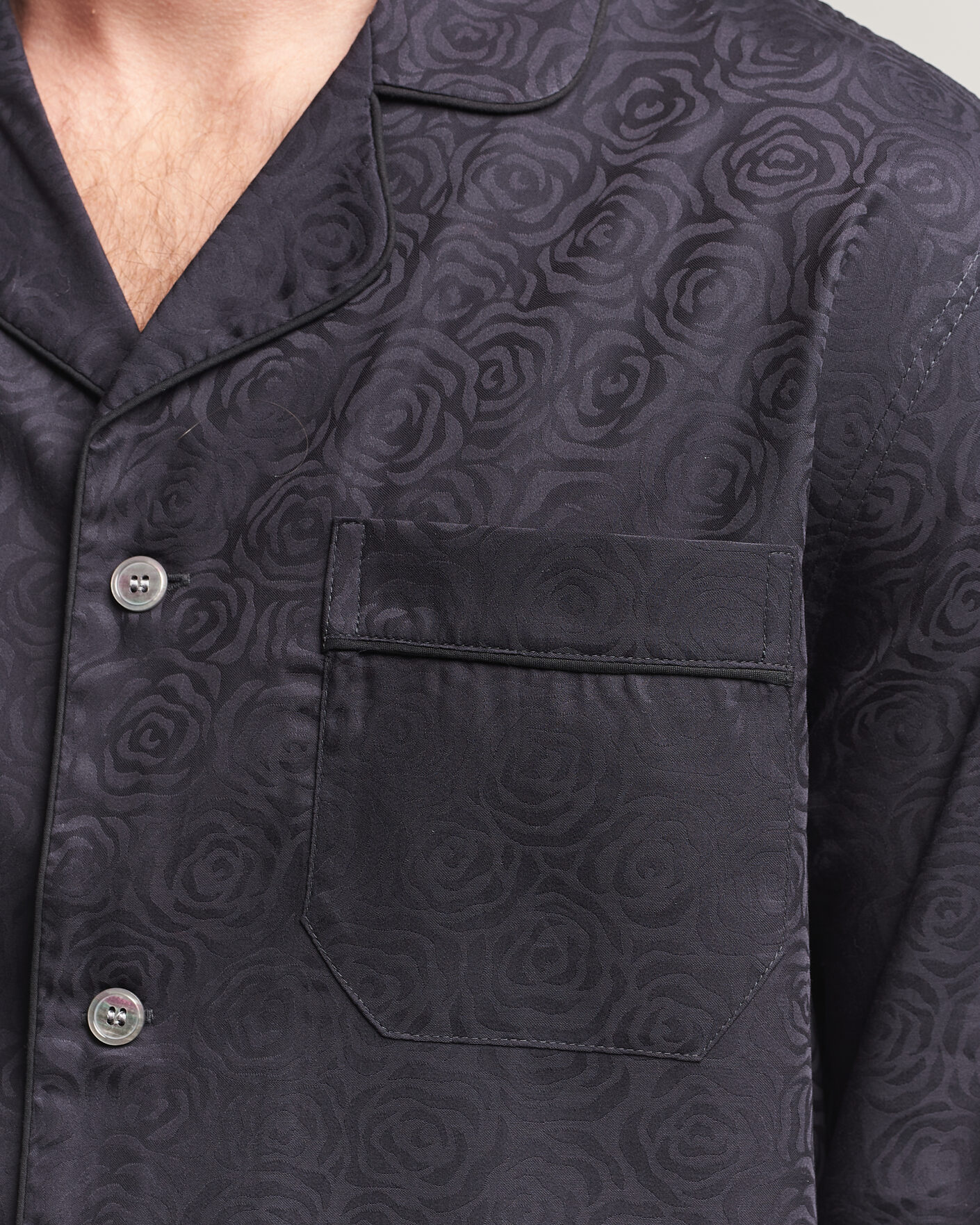 Uomini | Accappatoi & Pigiami | Derek Rose | Piped Jacquard Cotton Pyjama Set Black