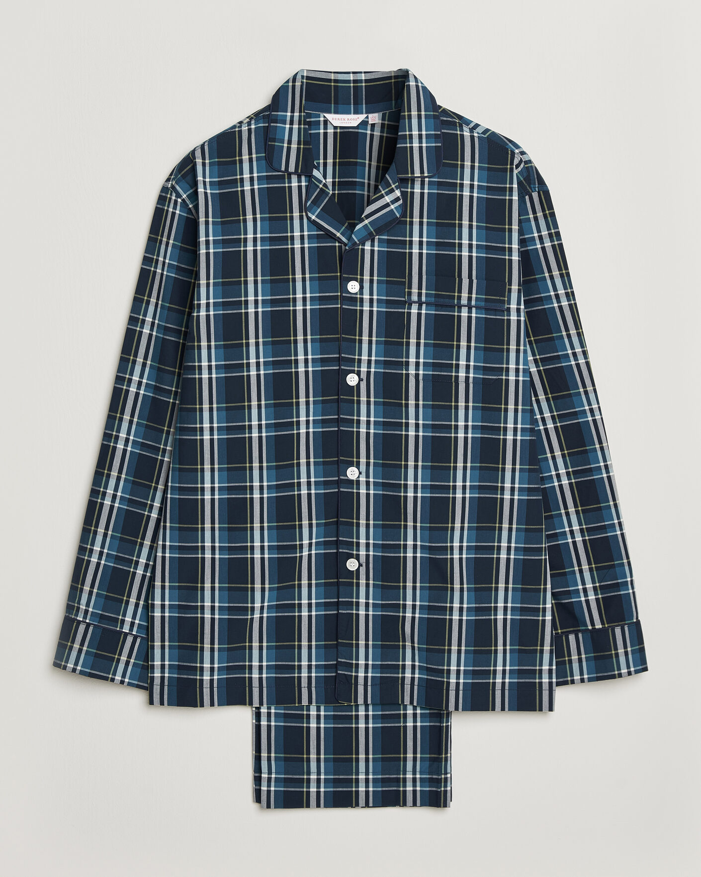 Uomini | Accappatoi & Pigiami | Derek Rose | Piped Checked Cotton Pyjama Set Navy