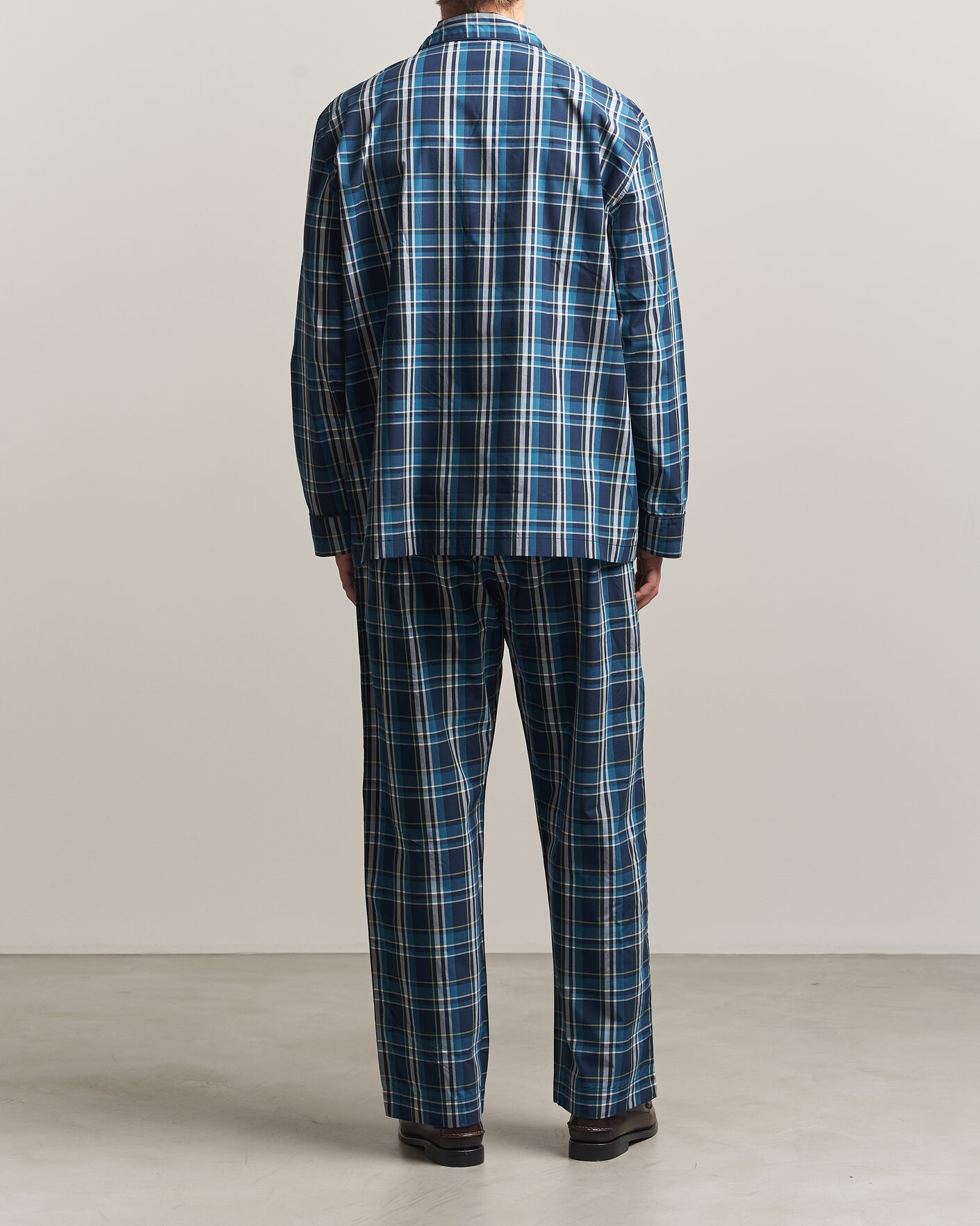 Uomini | Accappatoi & Pigiami | Derek Rose | Piped Checked Cotton Pyjama Set Navy
