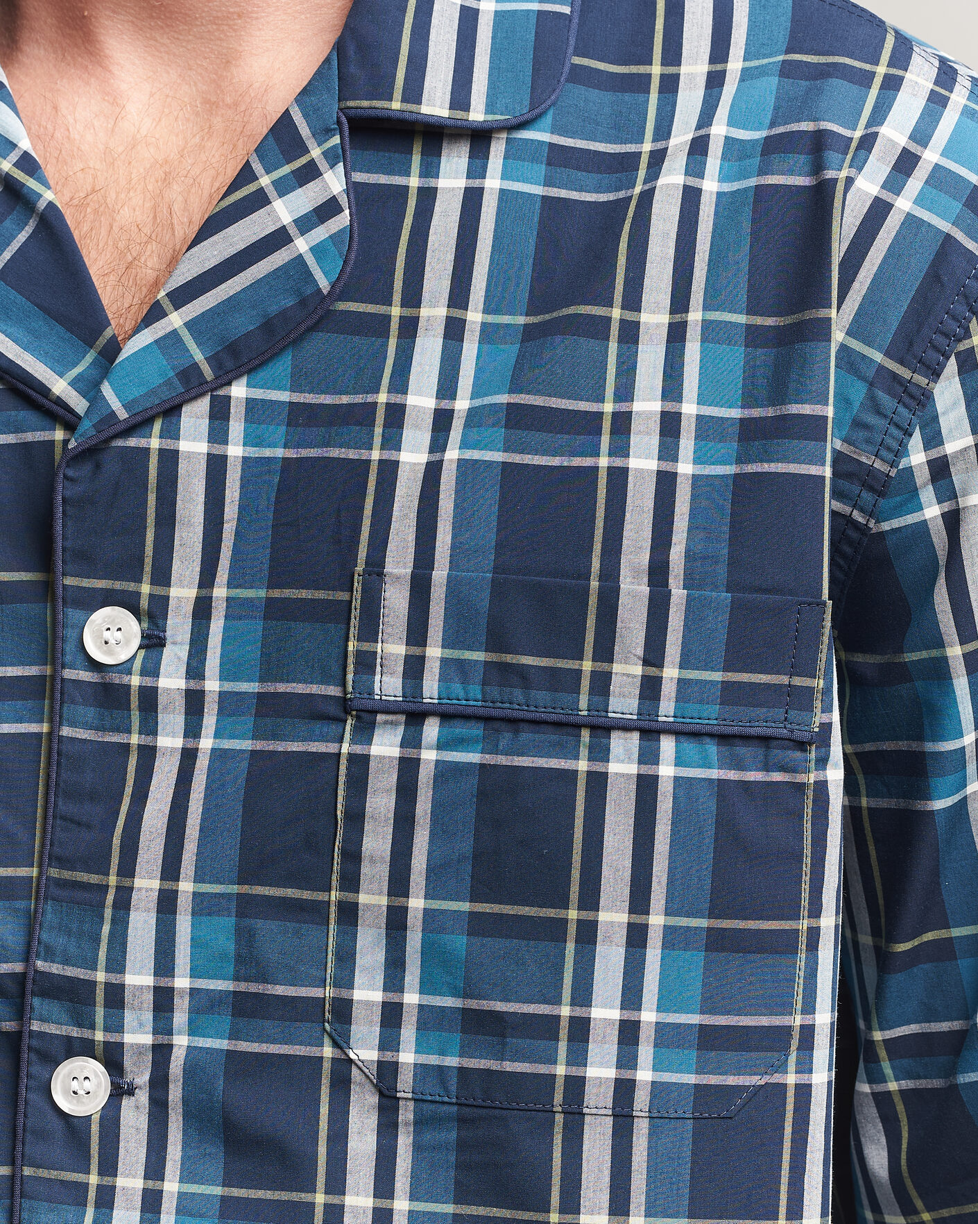 Uomini | Accappatoi & Pigiami | Derek Rose | Piped Checked Cotton Pyjama Set Navy