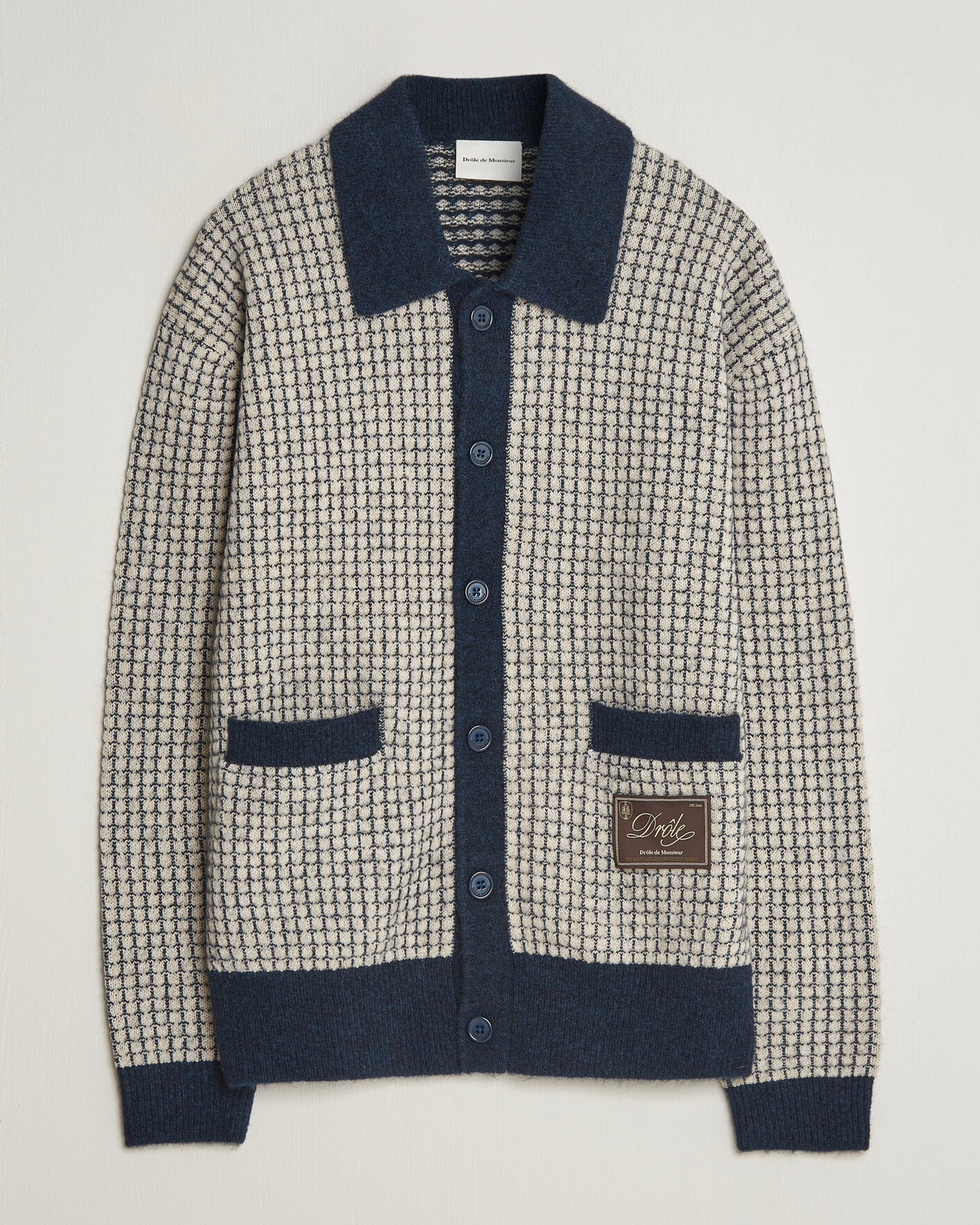 Uomini | Maglieria | Drôle de Monsieur | Waffle Knitted Cardigan Navy