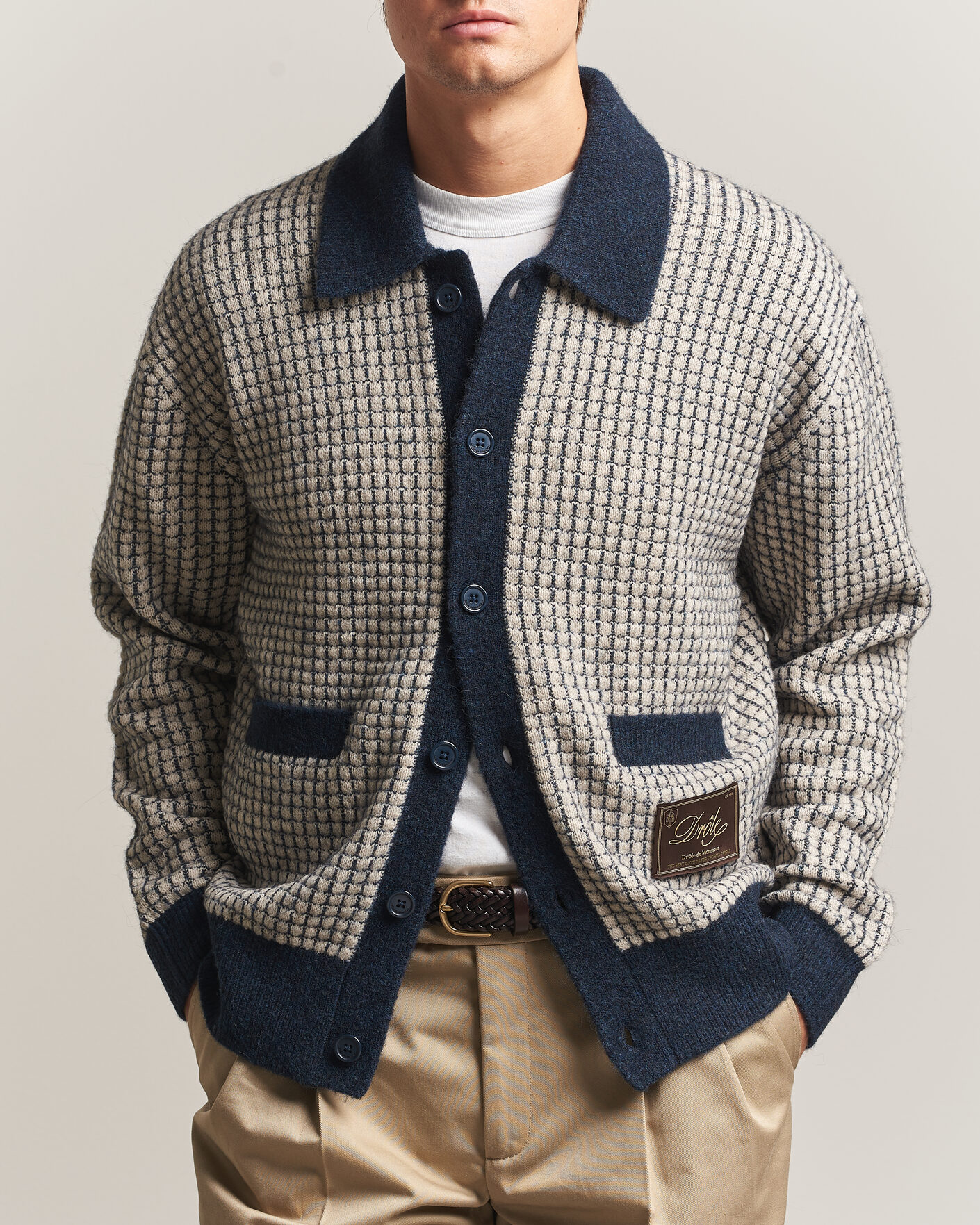Uomini | Maglieria | Drôle de Monsieur | Waffle Knitted Cardigan Navy