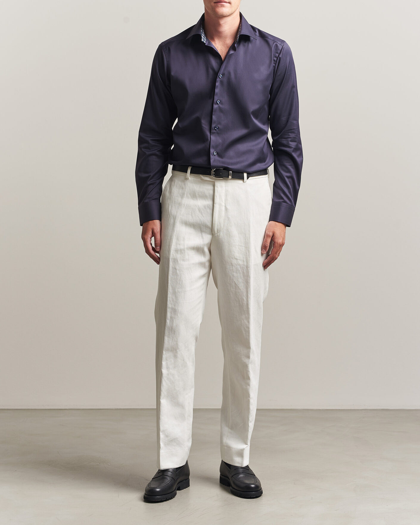 Uomini | Camicie | Eton | Slim Fit Signature Twill Contrast Shirt Navy Blue