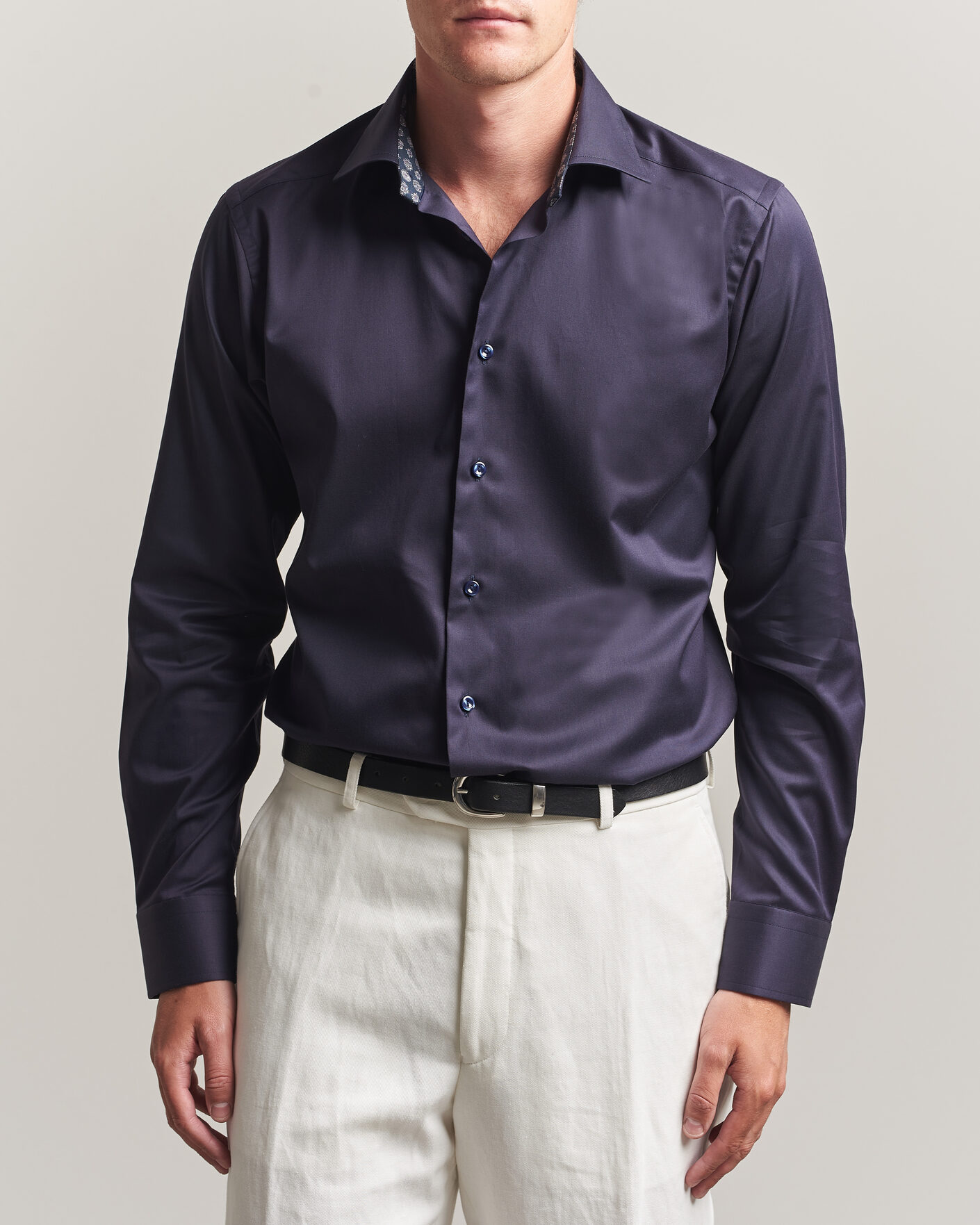Uomini | Camicie | Eton | Slim Fit Signature Twill Contrast Shirt Navy Blue
